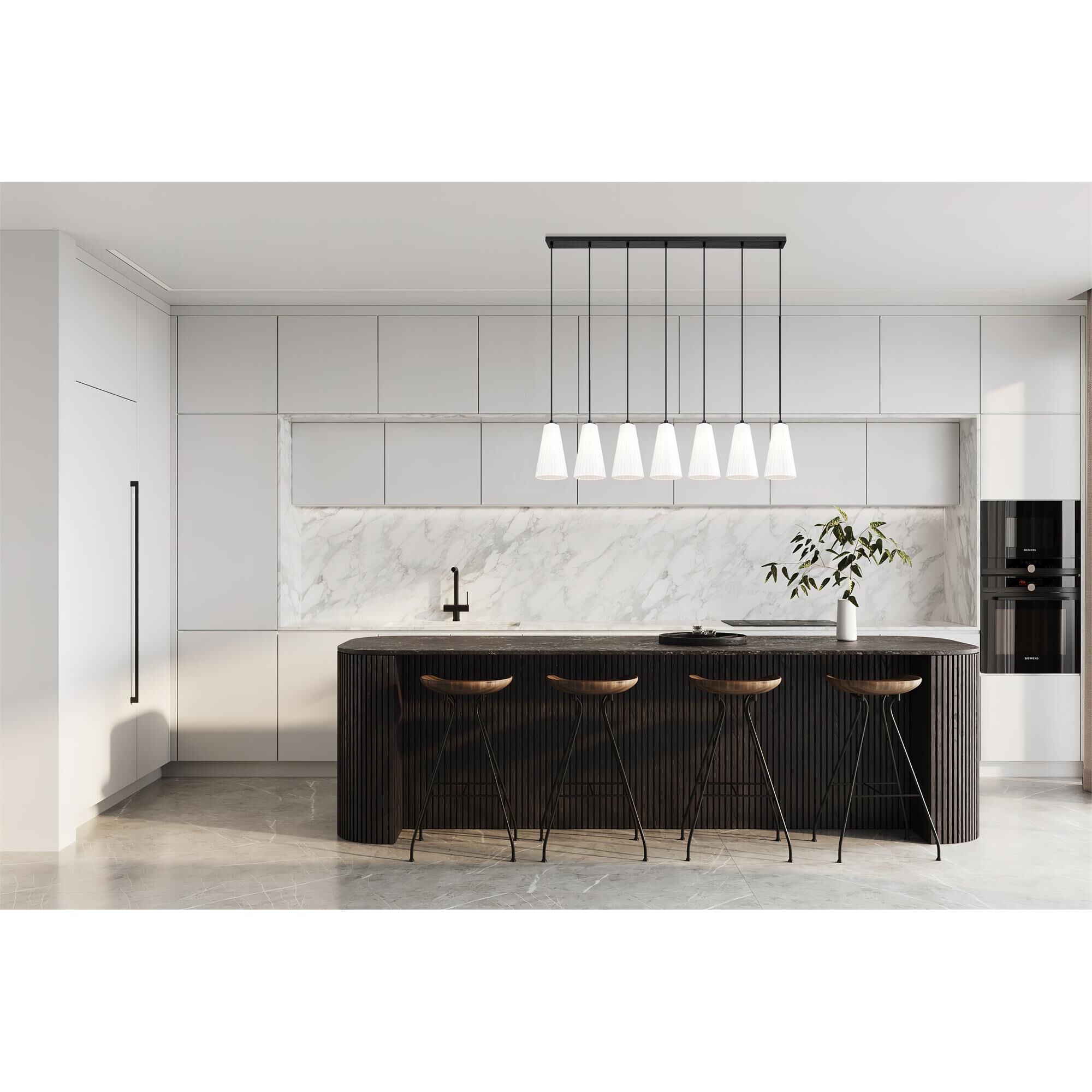 Shown in Matte Black finish and White glass and White shade