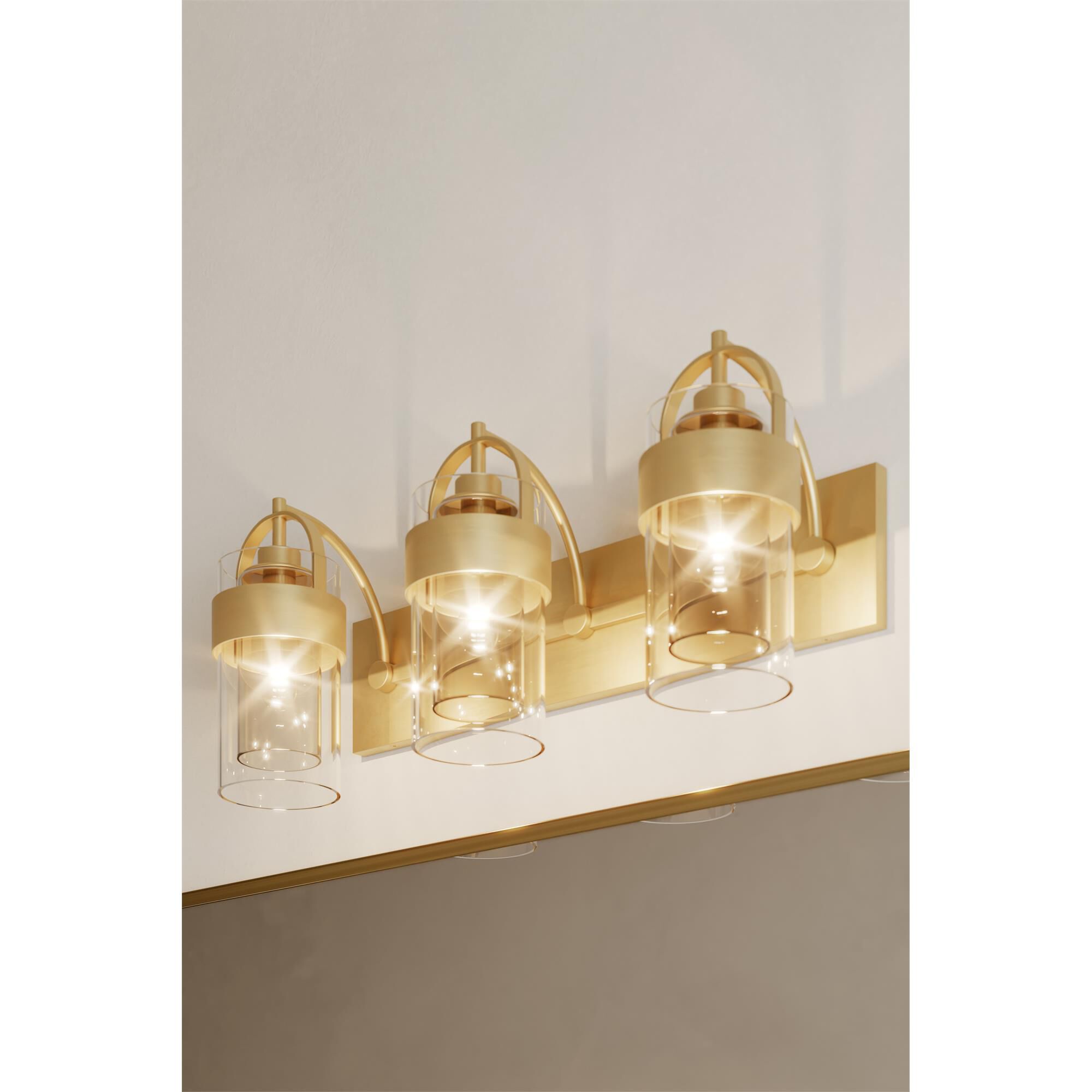 Shown in Legacy Brass finish and Clear and Grey glass