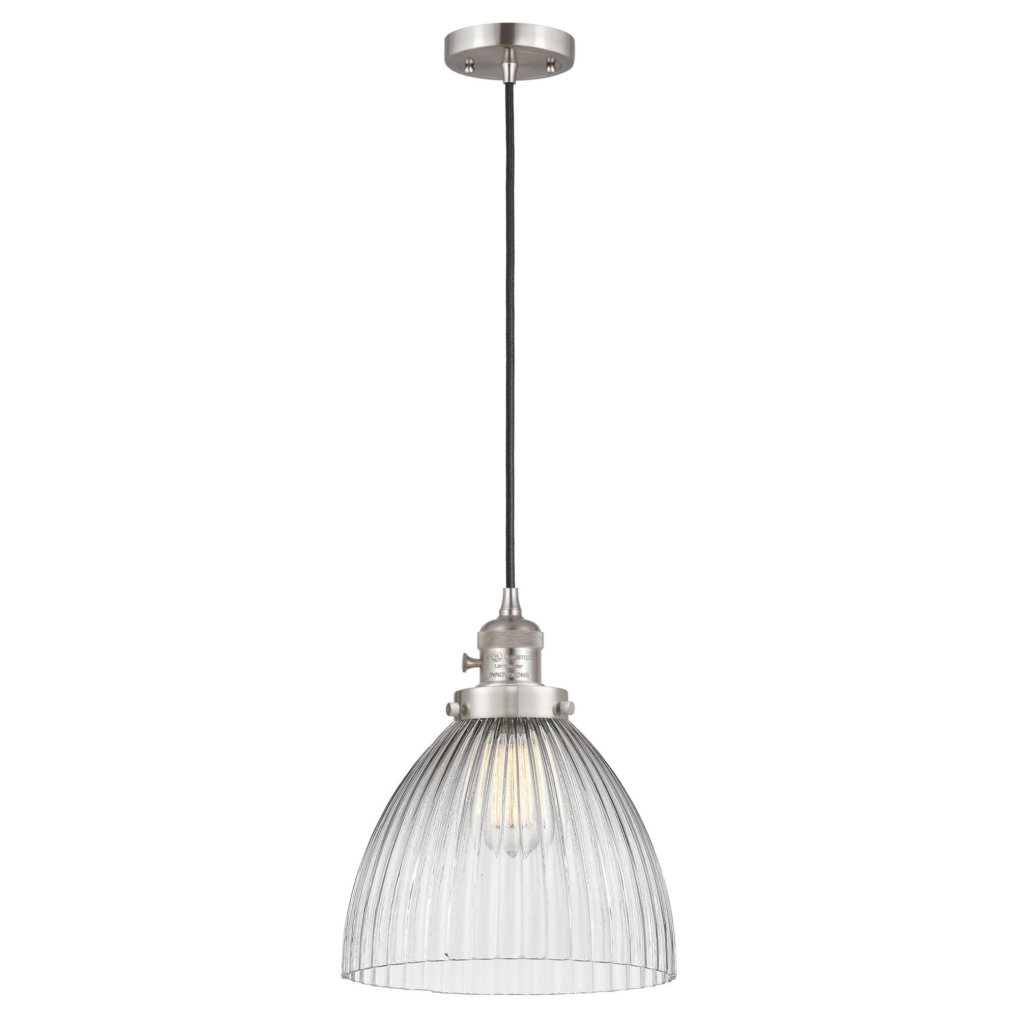 Shown in Brushed Satin Nickel finish and Clear glass