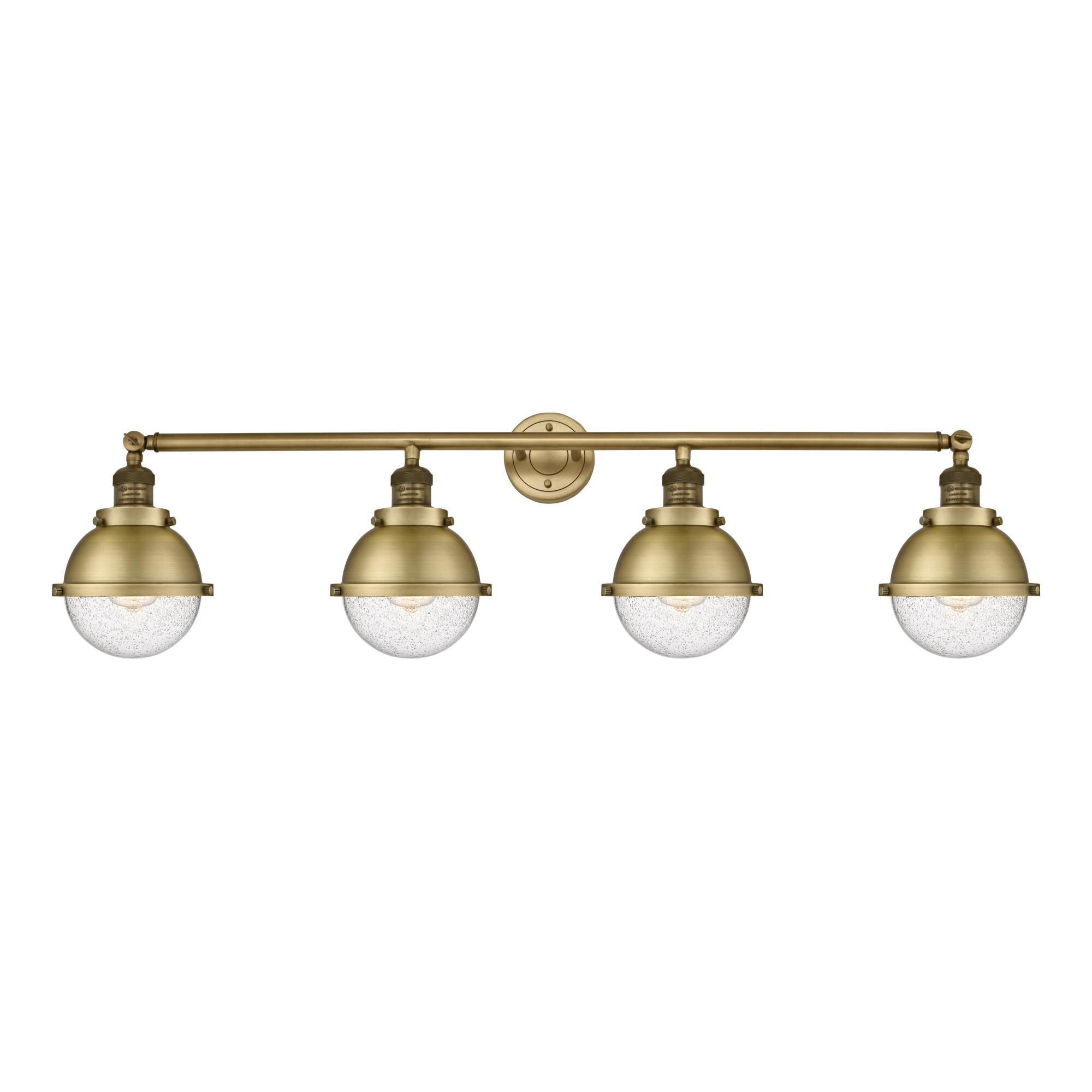 Shown in Brushed Brass finish and Seedy Beacon glass and No Shade shade
