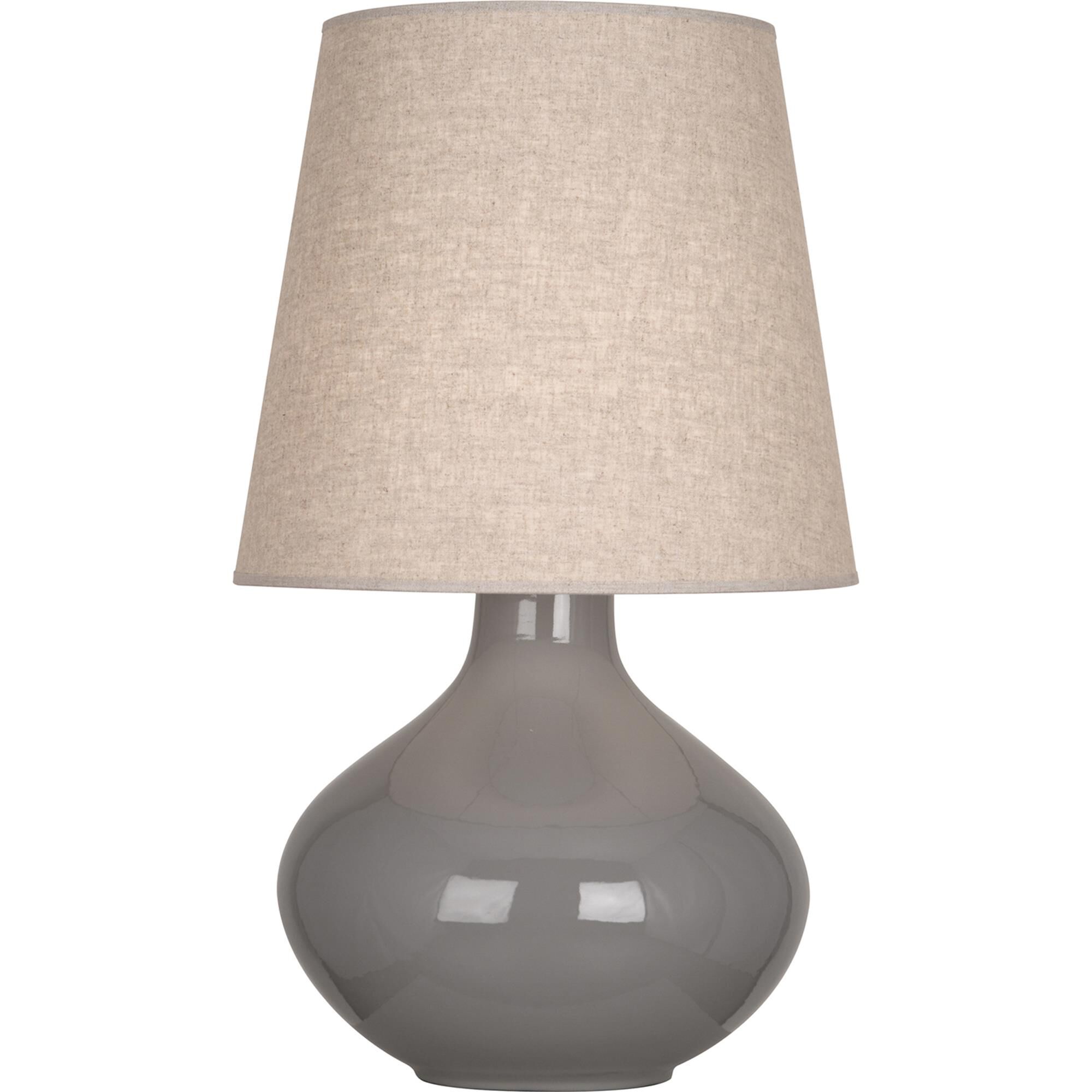 Shown in Smoky Taupe Glazed Ceramic finish and Buff Linen shade