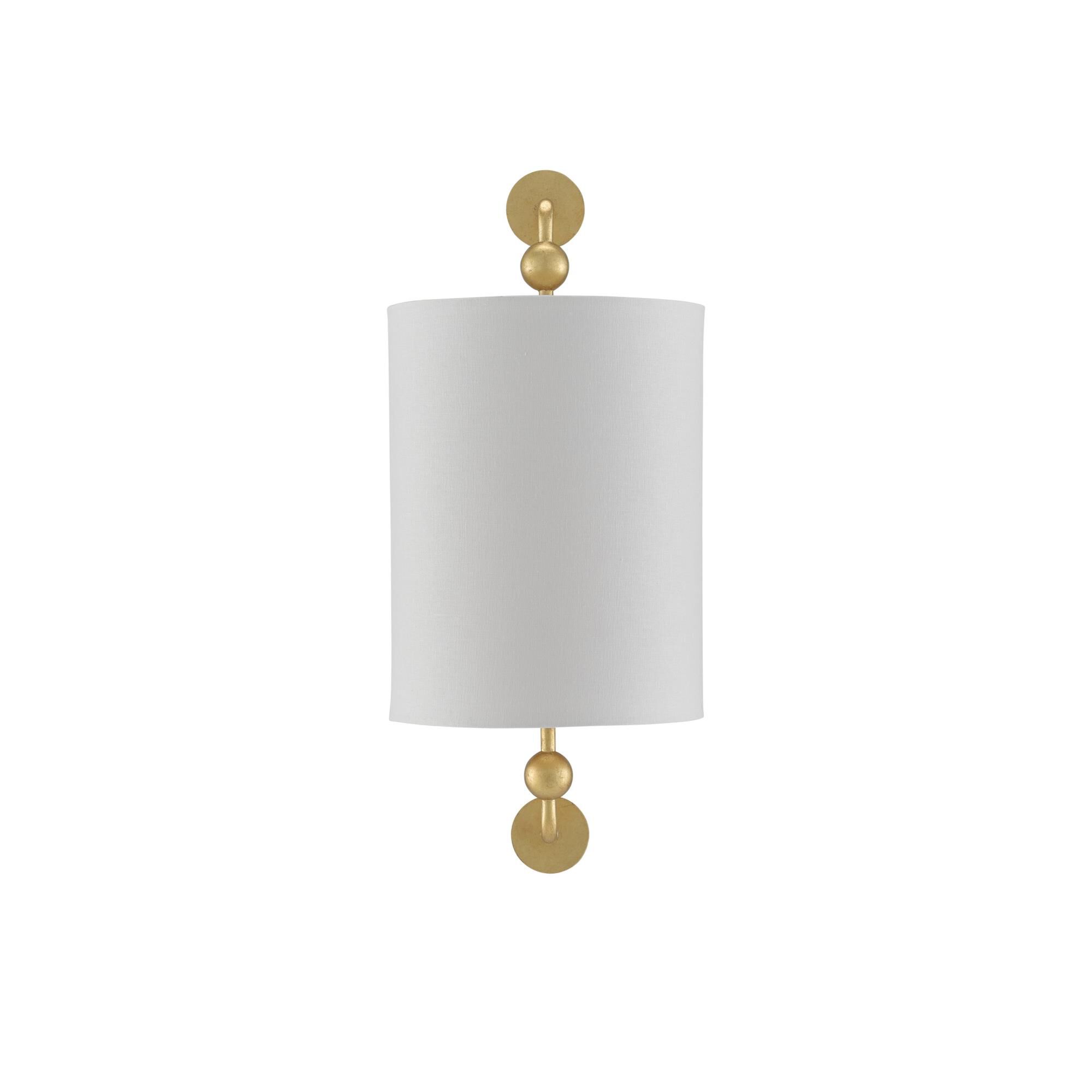 Shown in Contemporary Gold Leaf finish and Off White Linen shade