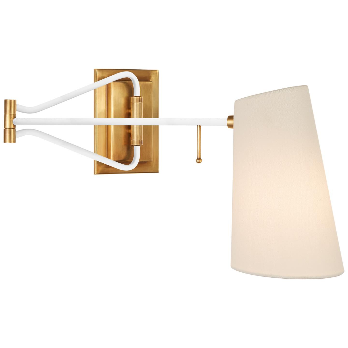 Shown in Hand-Rubbed Antique Brass And White finish and Linen shade 