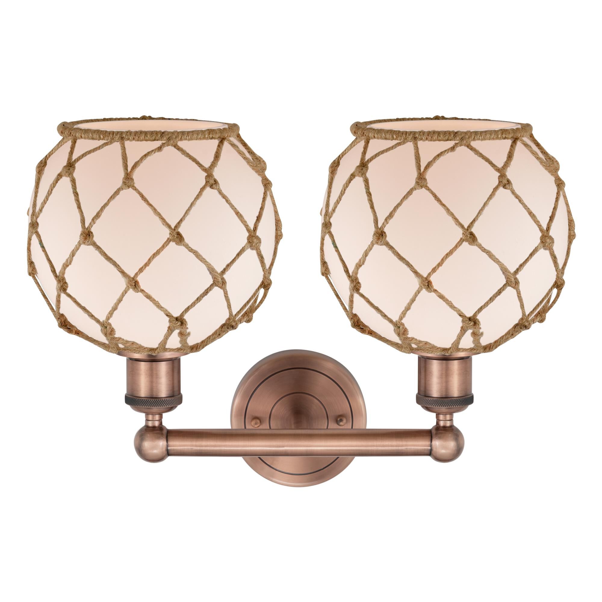 Shown in Antique Copper finish and White with Brown Rope glass