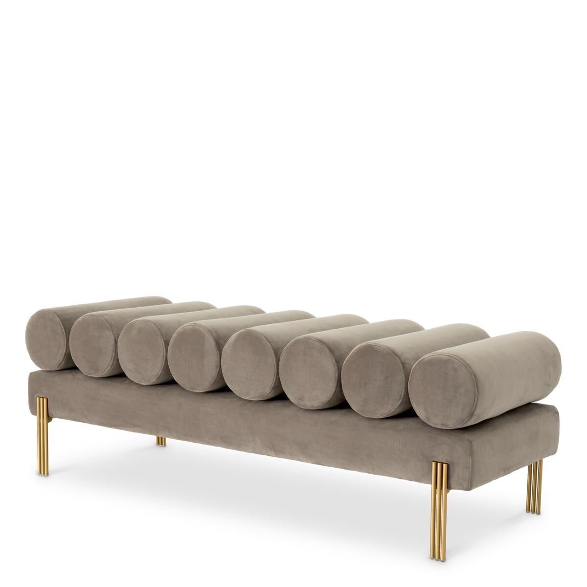 Shown in Savona Light Grey Velvet, Brushed Brass finish
