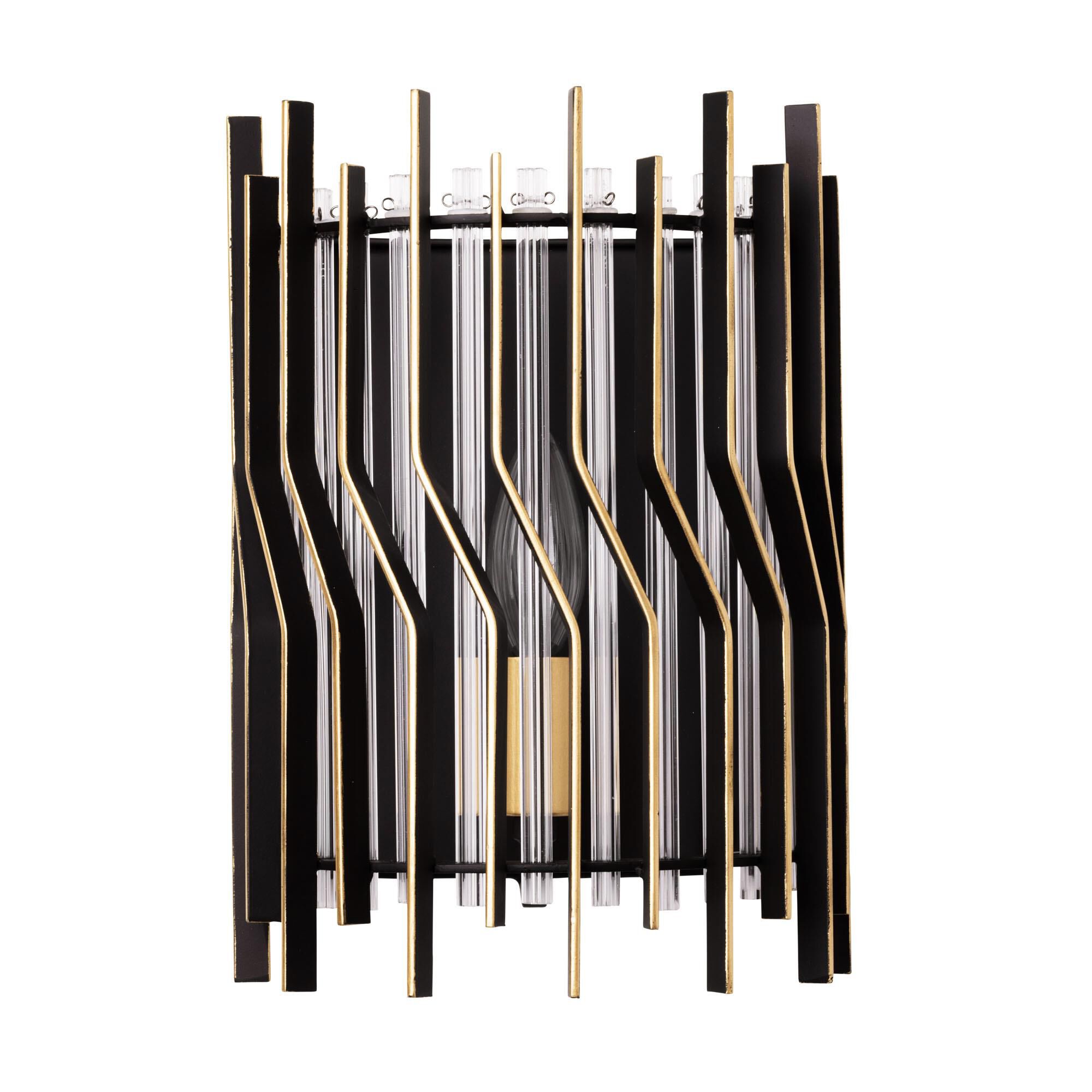 Shown in Matte Black/French Gold finish and Modern Clear Fluted shade