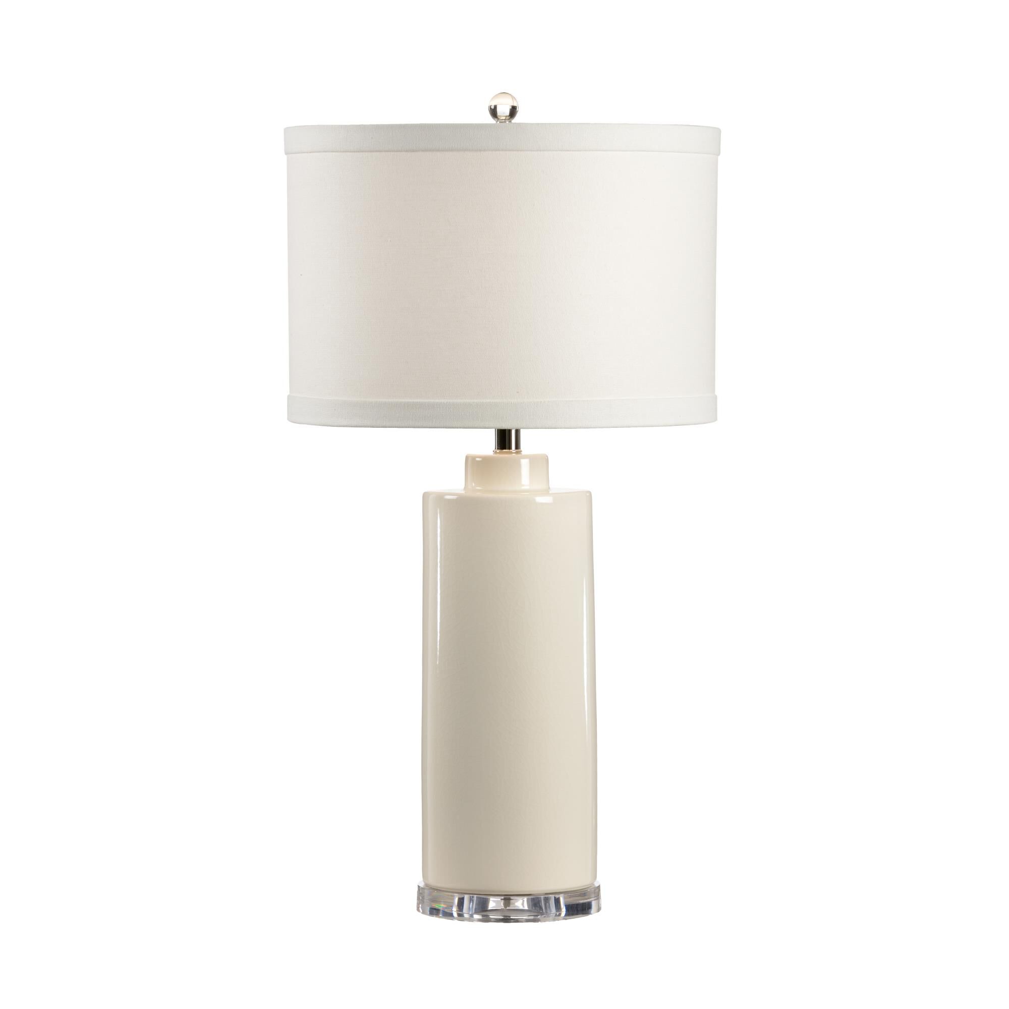 Shown in Clear Acrylic finish and Off White Linen shade and Eggshell accent