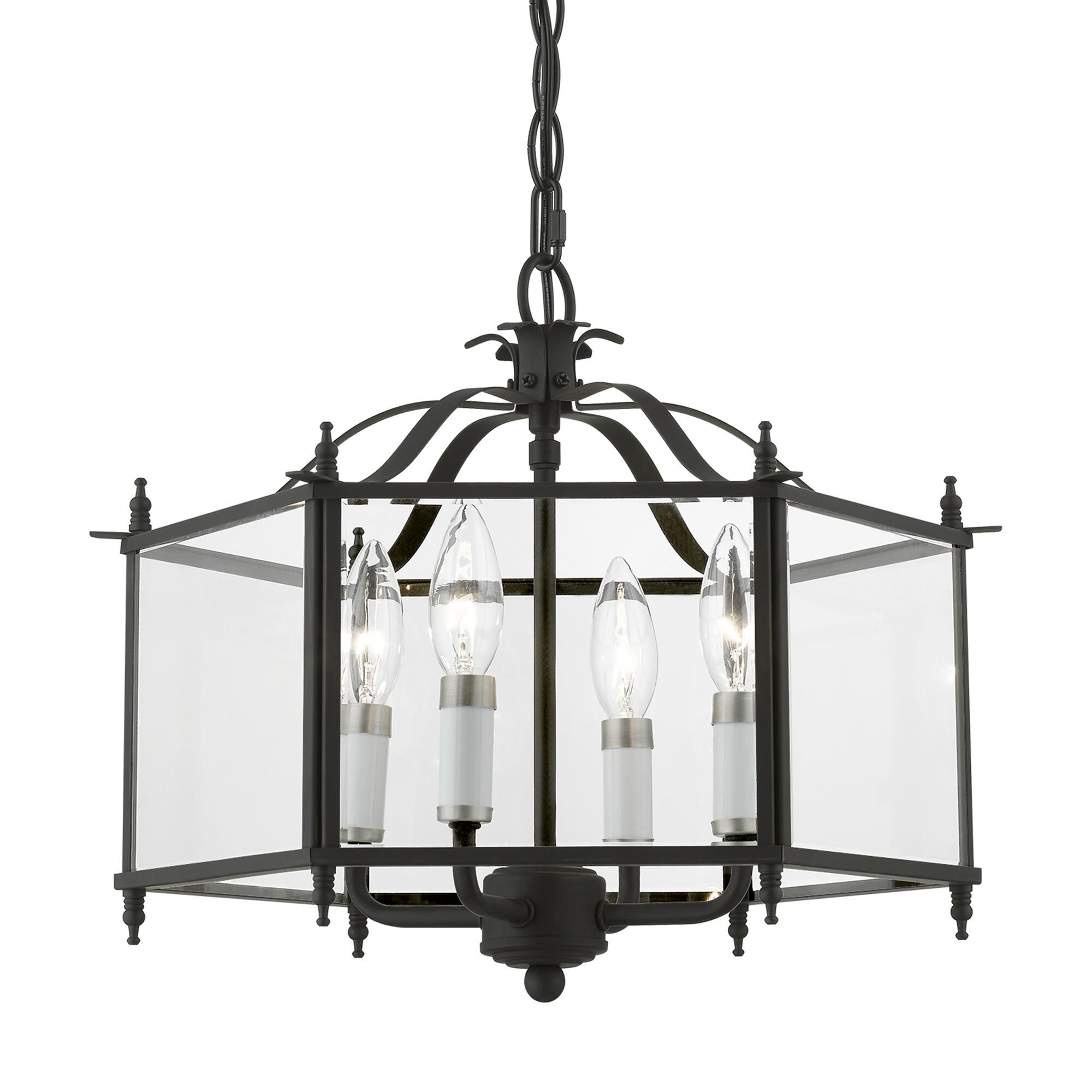 Shown in Black with Brushed Nickel Accents finish and Clear Beveled glass