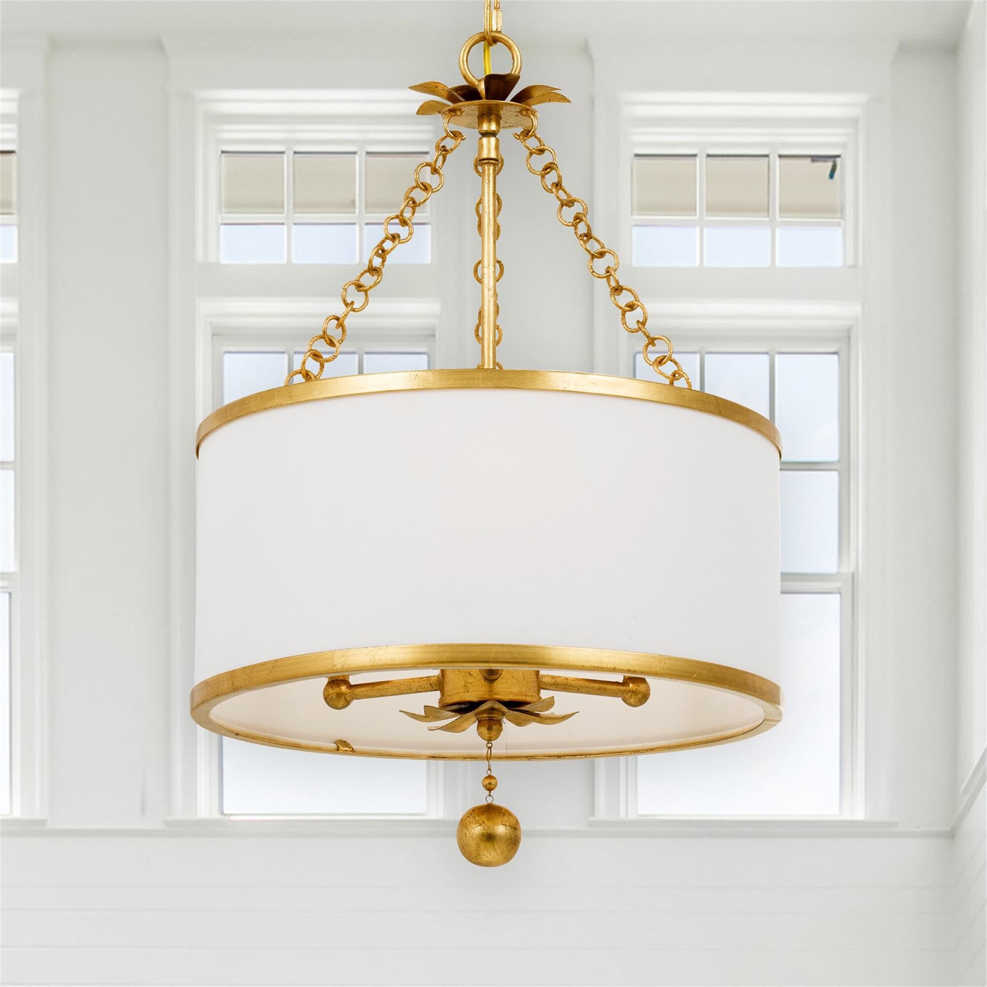 Shown in Antique Gold finish and White Silk shade