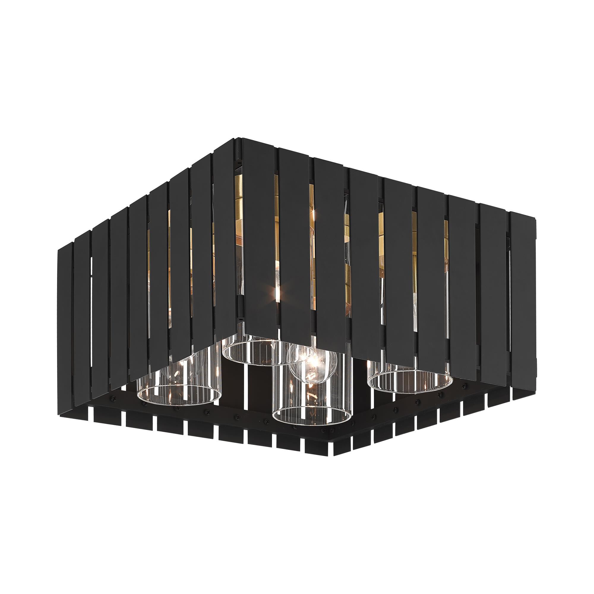 Shown in Black With Satin Brass Accents finish and Clear glass and Clear Glass shade