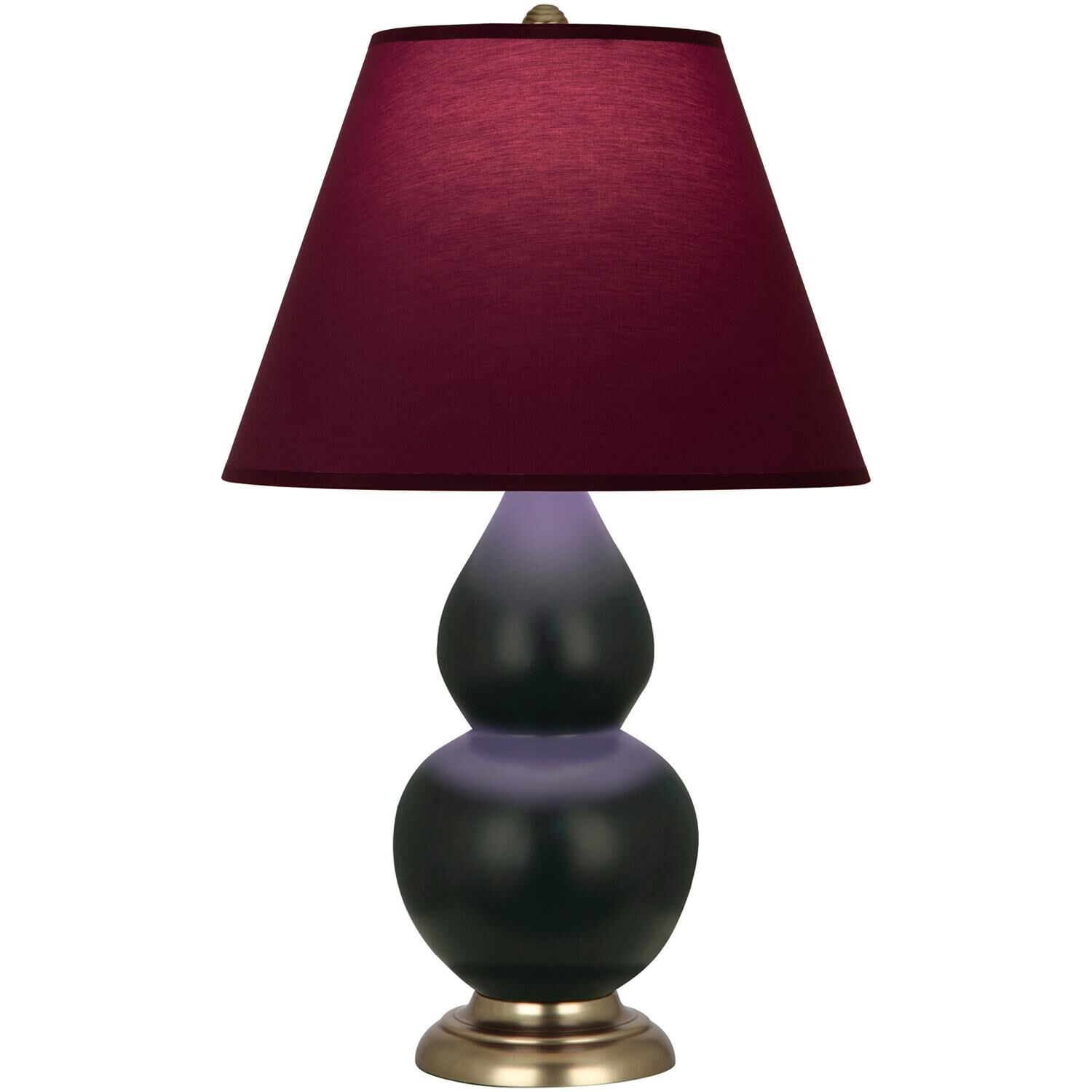Shown in Matte Obsidian finish and Plum and Lavender shade and Antique Natural Brass accent