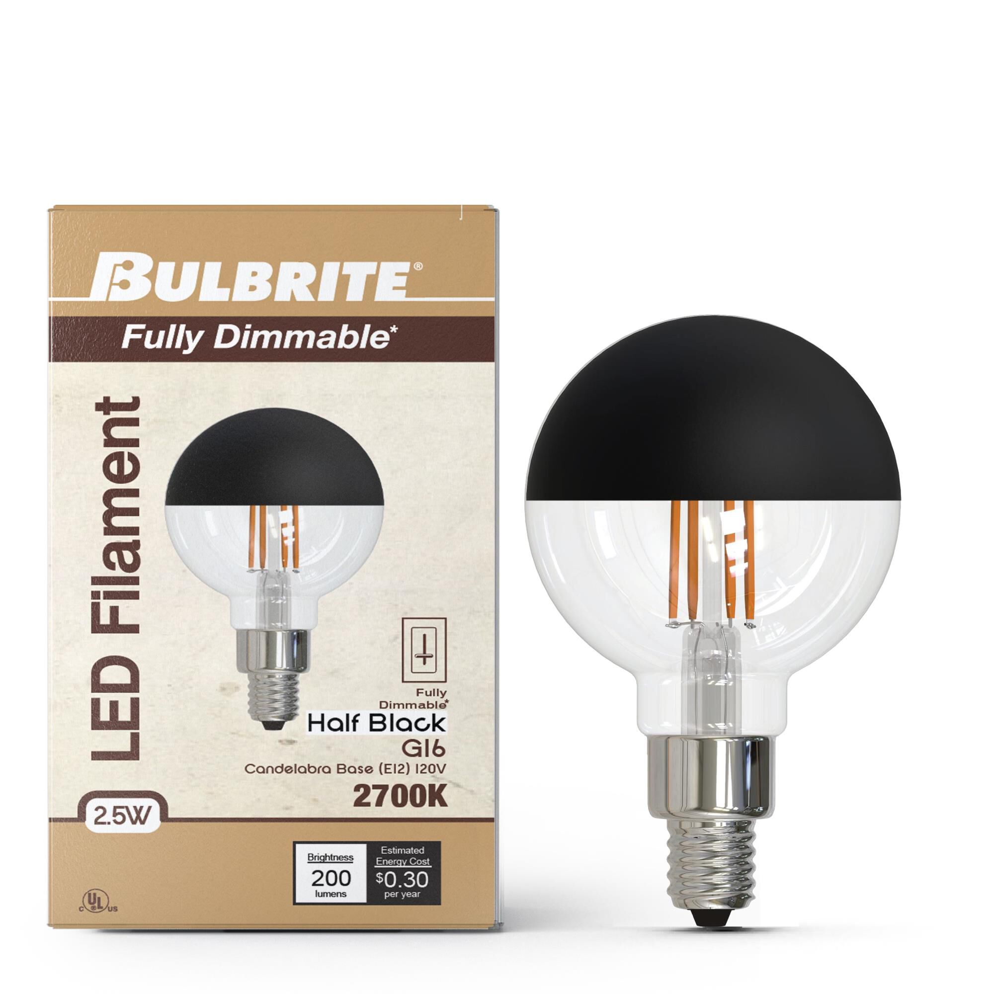 Half Black G16 Base E12 2700K LED Light Bulb by Bulbrite
