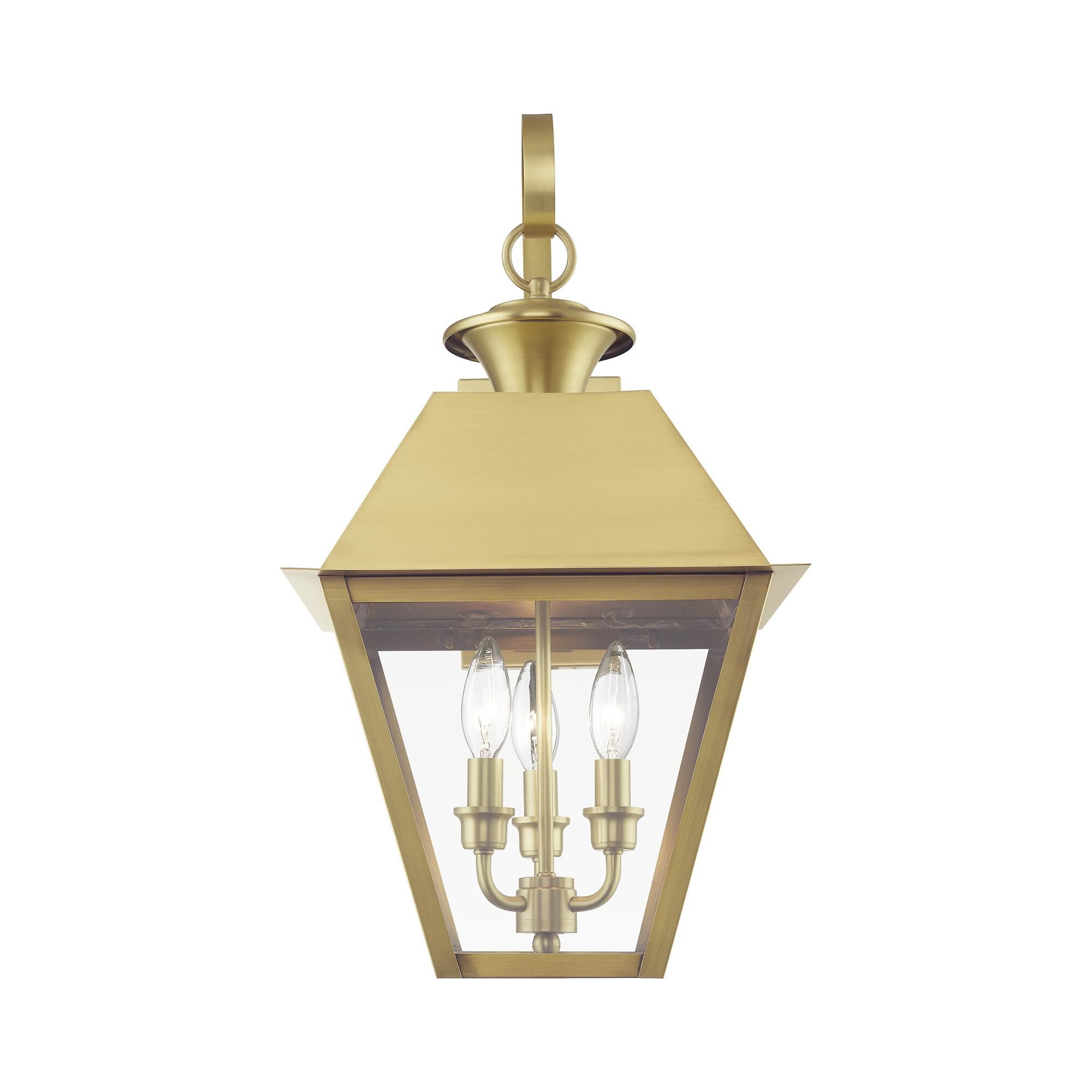 Shown in Natural Brass finish and Clear glass