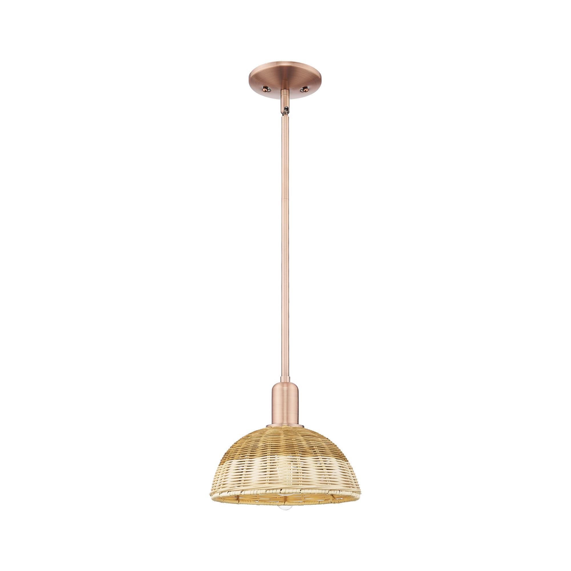 Shown in Antique Copper finish and Natural Fiber shade