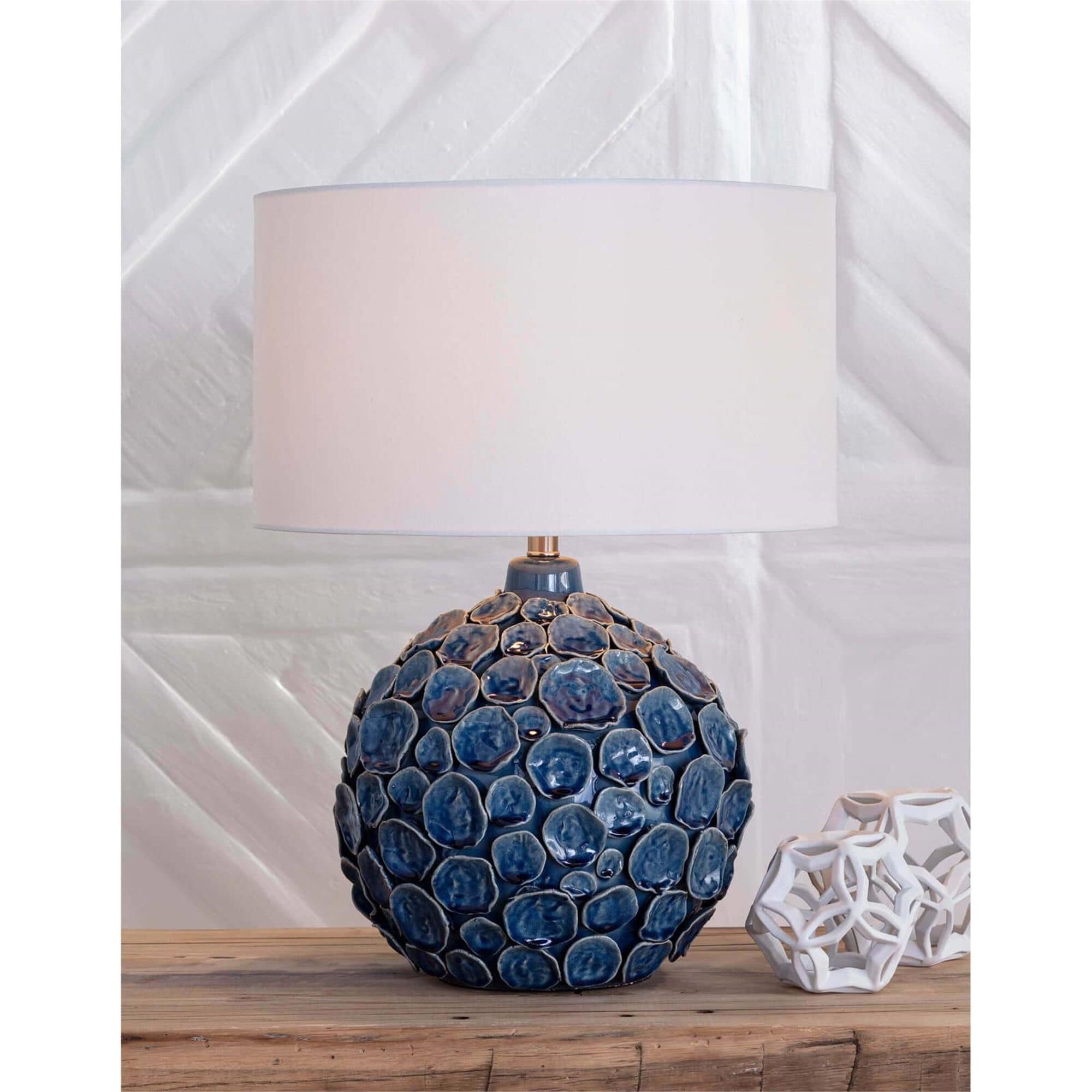 Shown in Blue finish and Linen shade