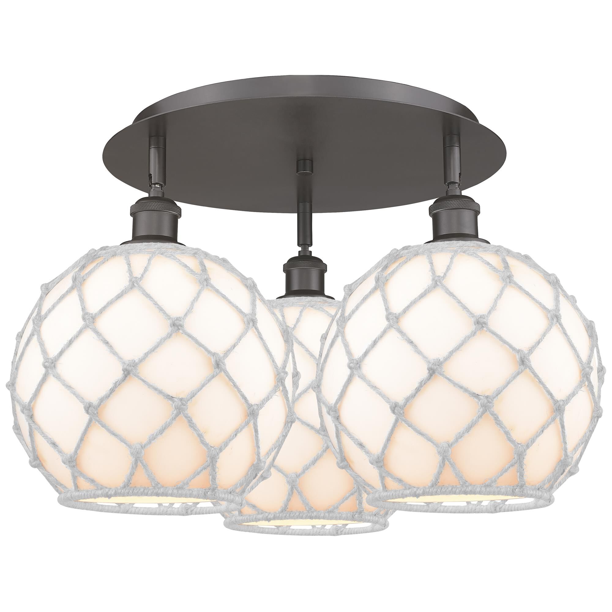 Shown in Oil Rubbed Bronze finish and White with White Rope glass
