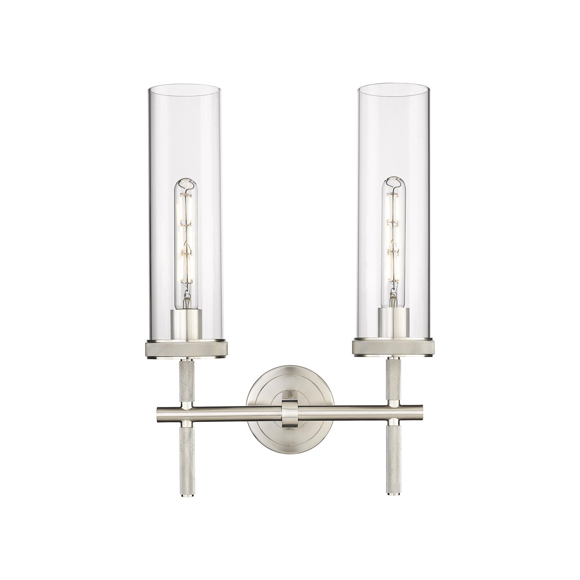 Shown in Satin Nickel finish and Clear glass and Clear Glass shade