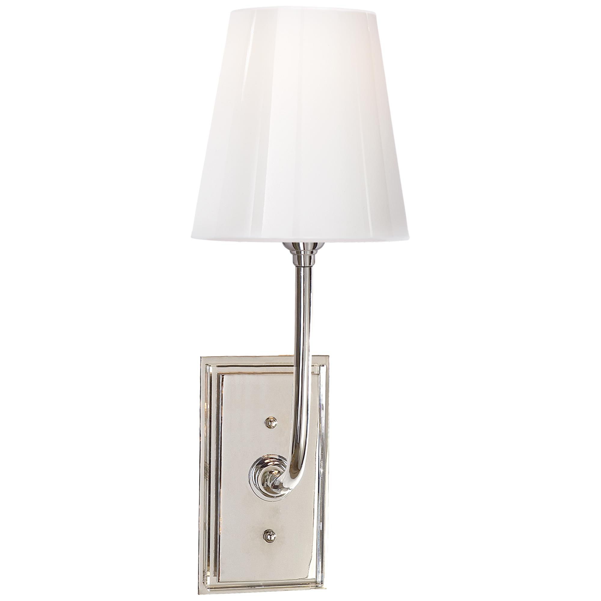 Shown in Polished Nickel finish and White glass