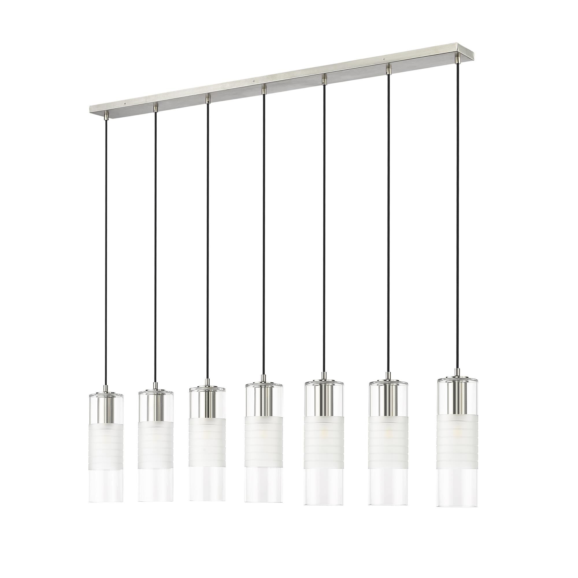 Shown in Brushed Nickel finish and Clear and Frosted glass