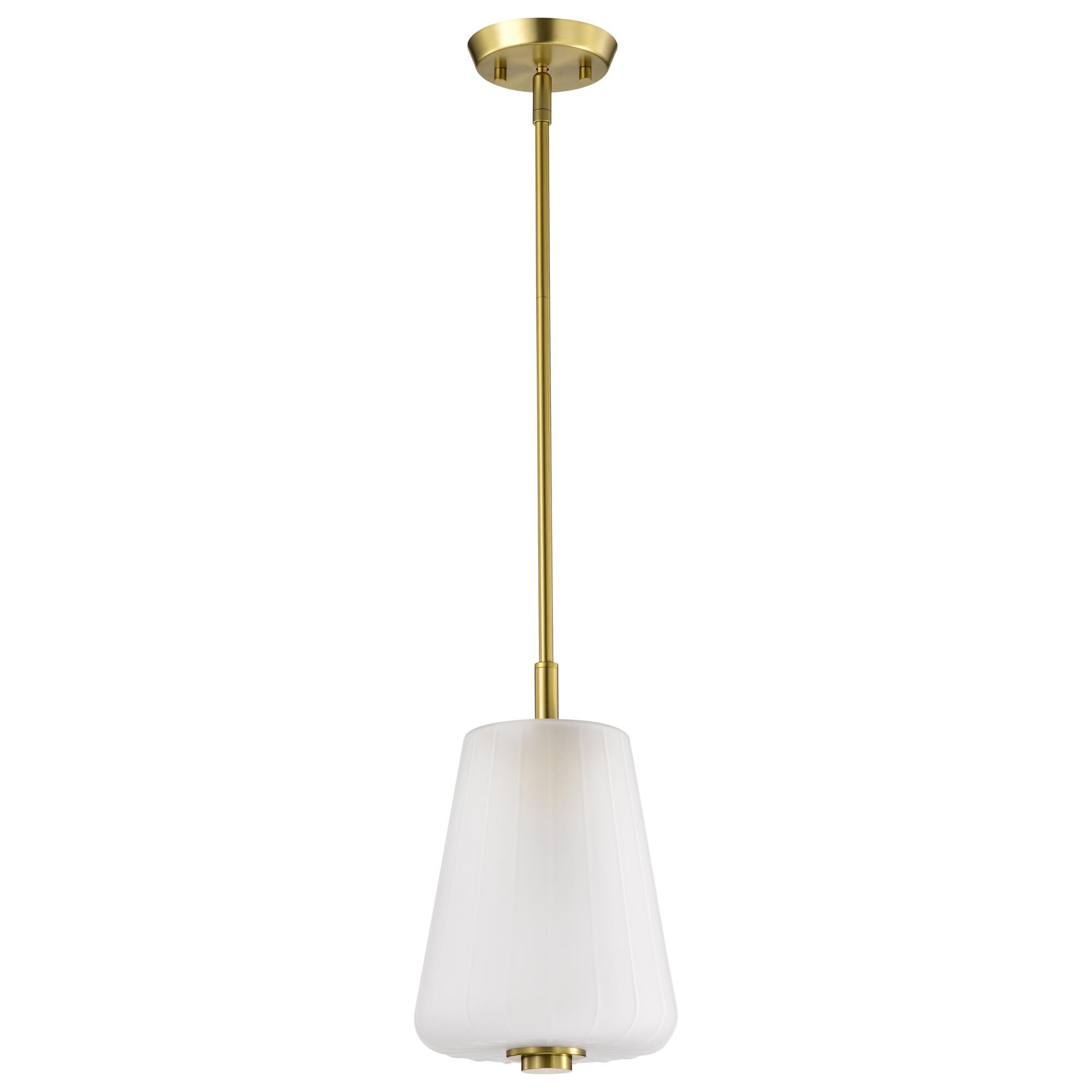 Shown in Vintage Brass finish and Etched White glass