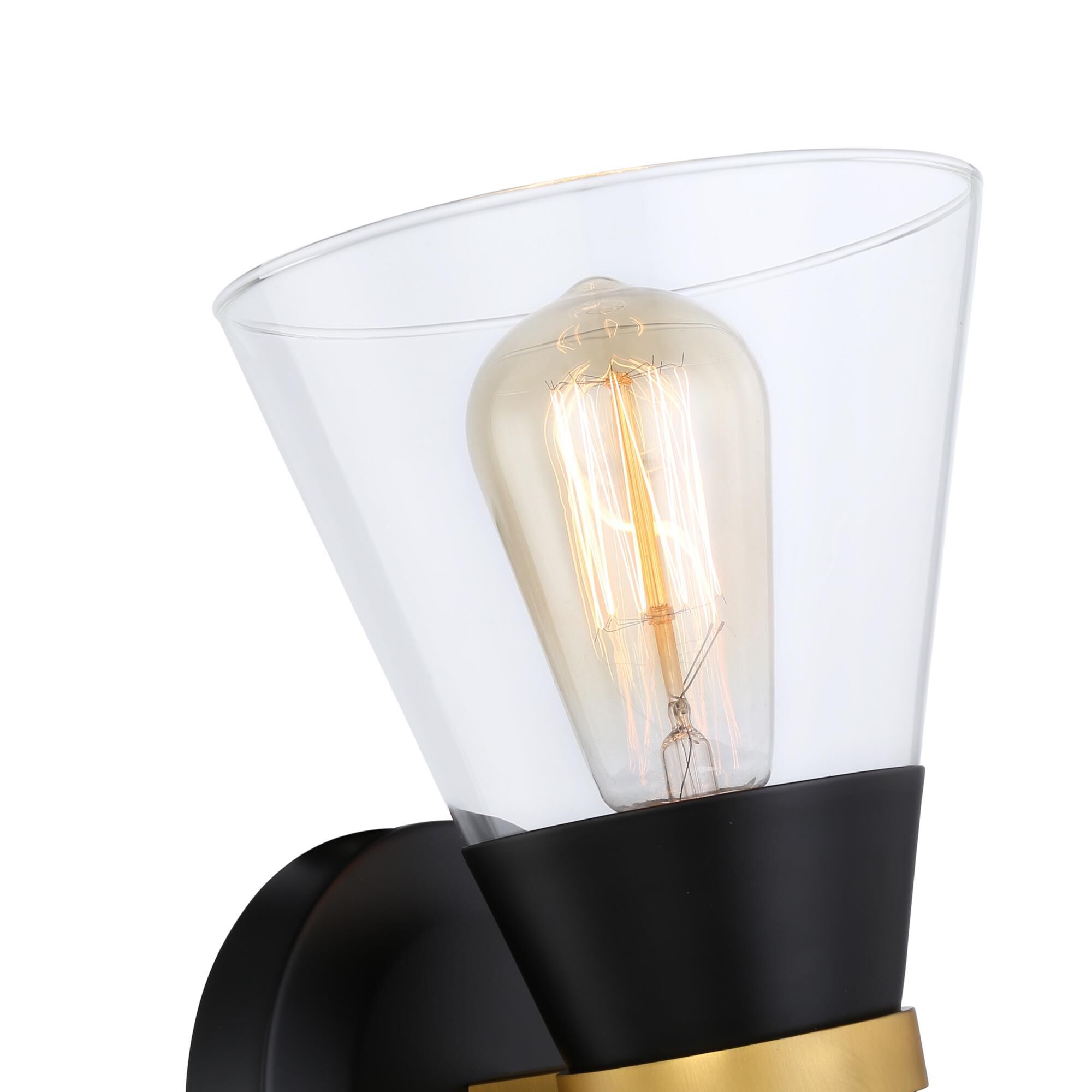 Shown in Black & Brushed Brass finish and Glass shade