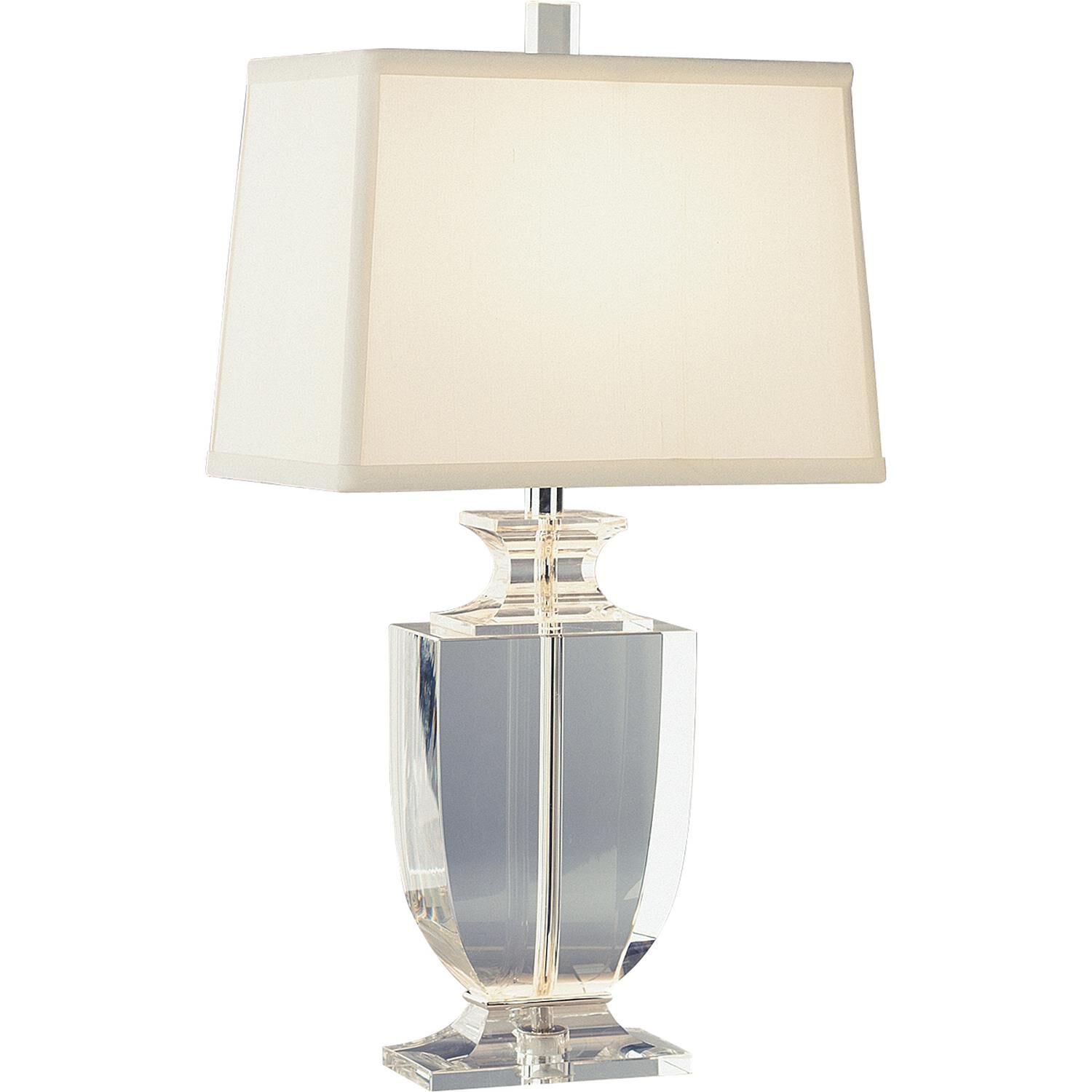 Shown in Clear Crystal With Silver Plate Accents finish and Off-White Dupioni Silk shade
