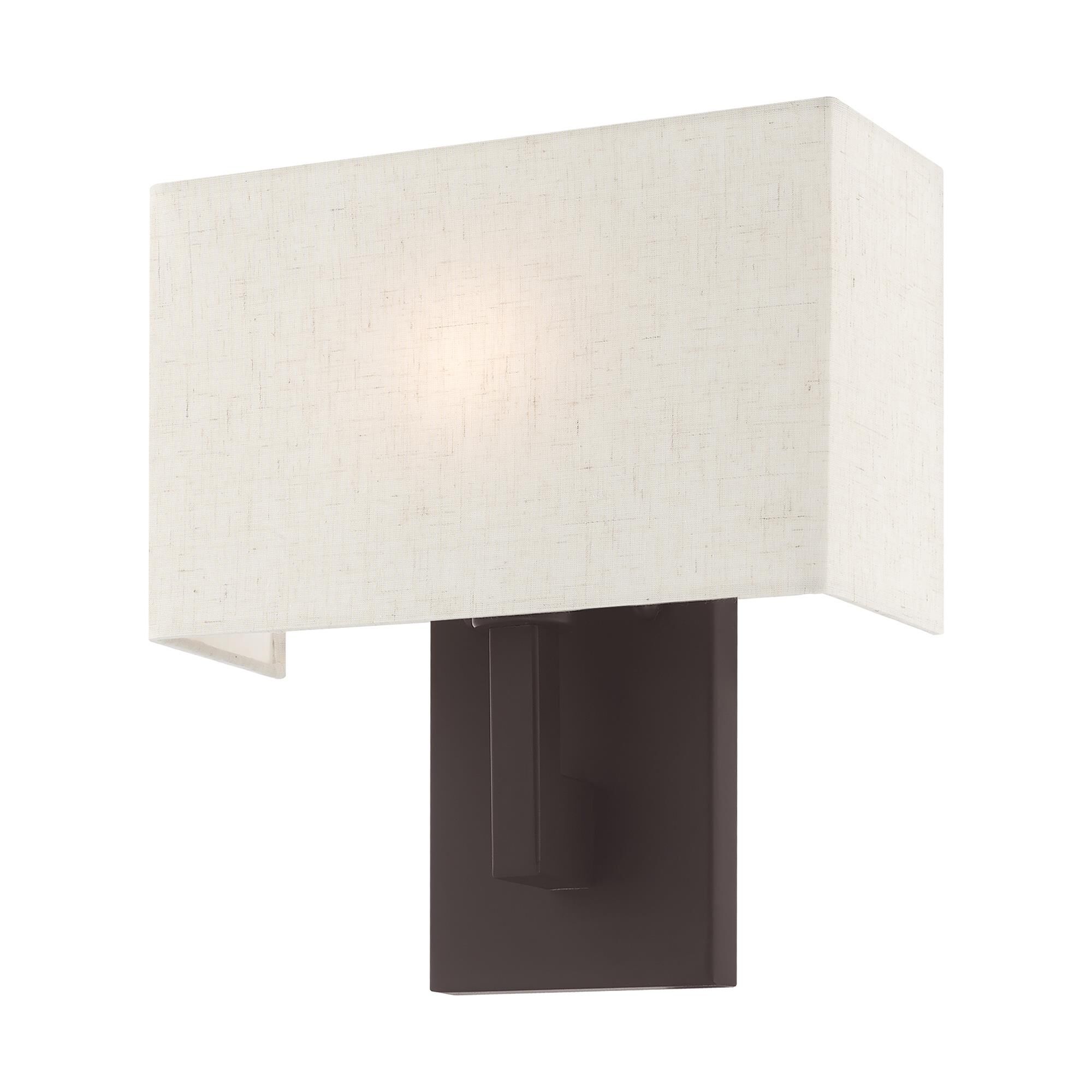 Shown in Bronze finish and Hand Crafted Oatmeal Color Fabric Outside & White Fabric Inside Hardback shade