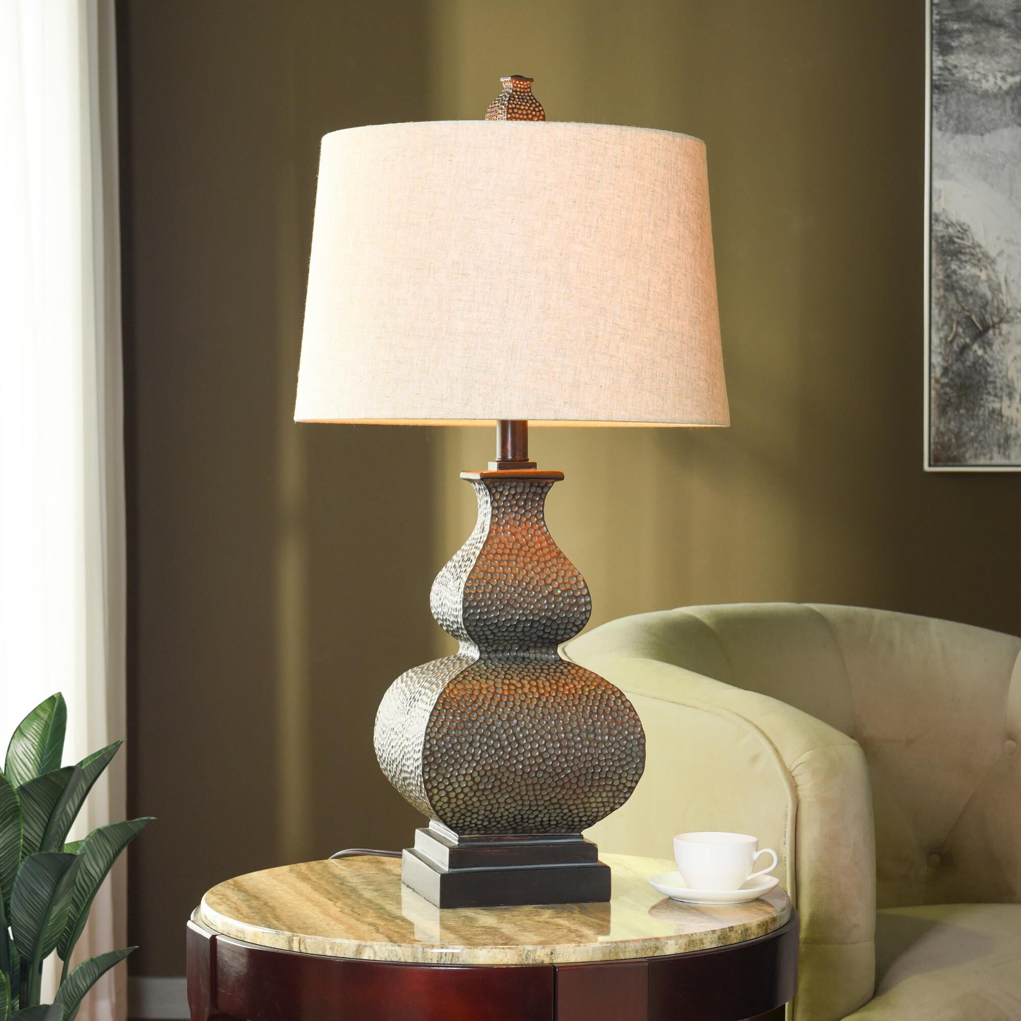 Shown in Berkshire Brown finish and White Hardback Fabric shade