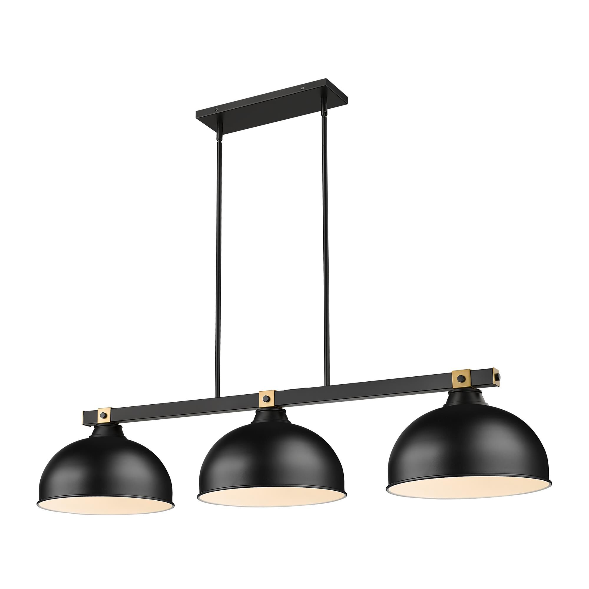 Shown in Matte Black + Rubbed Brass finish and Matte Black glass and Matte Black shade