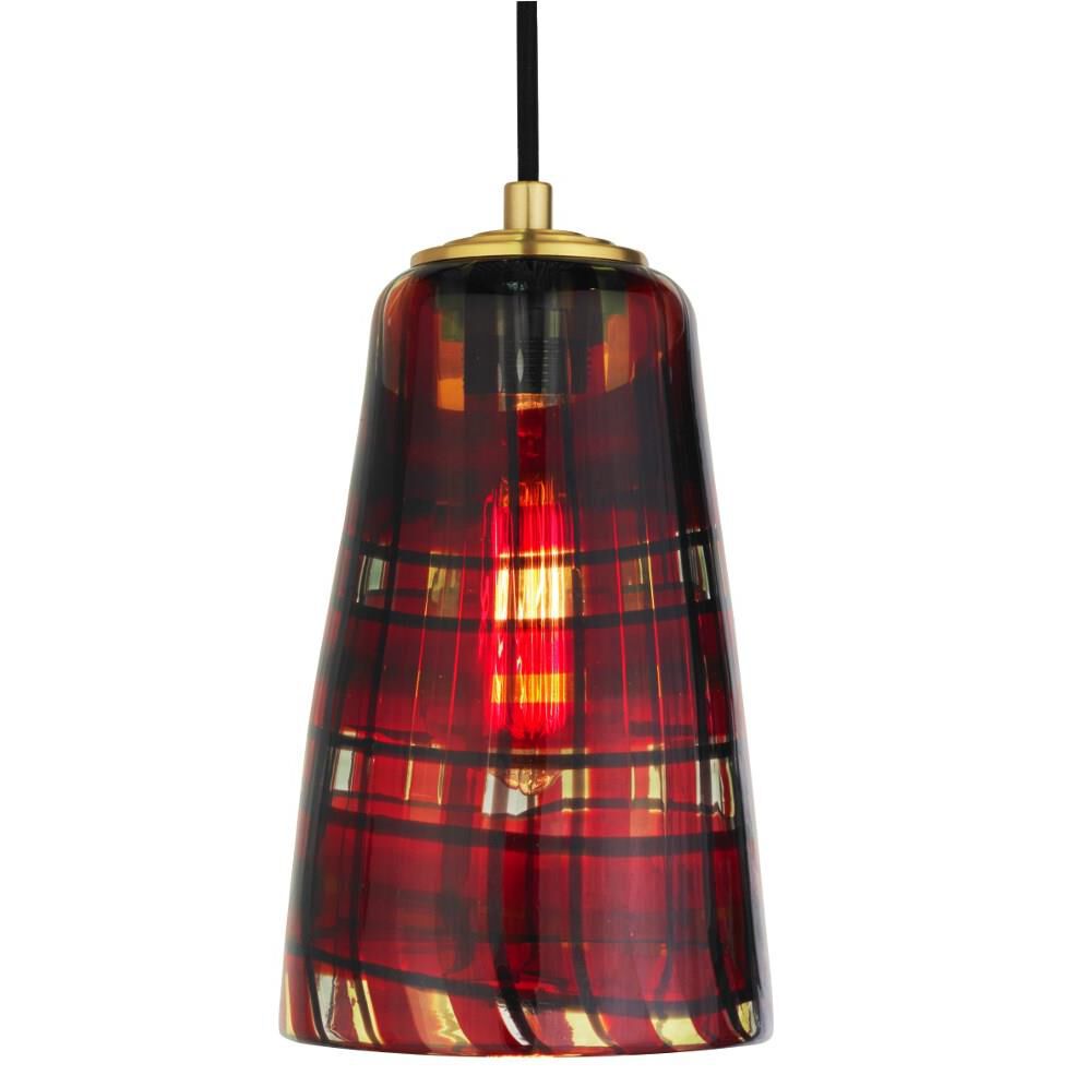 Shown in Brass finish and Tartan Red glass