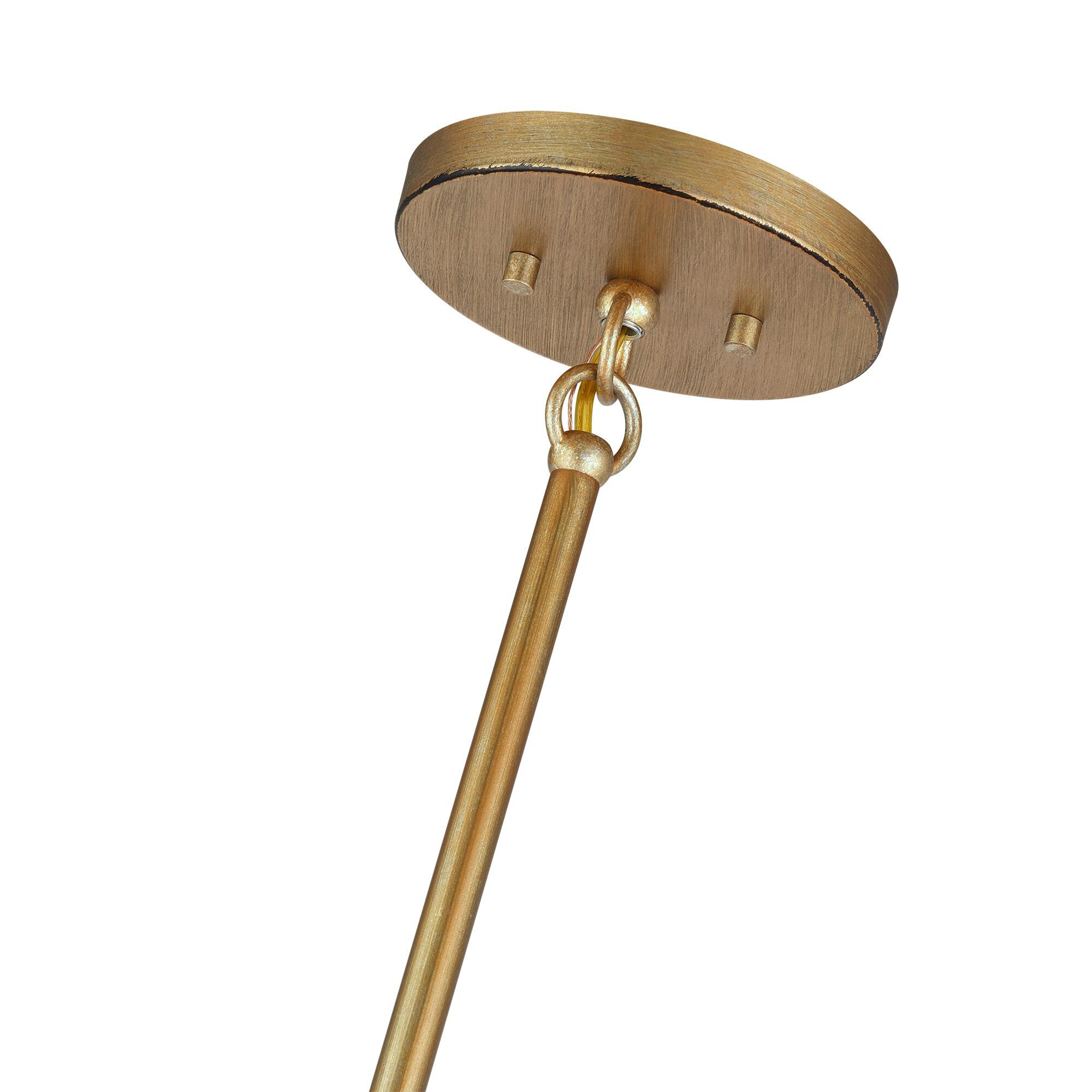 Shown in Antique Gold Leaf finish and Hand-Woven Rustic Walnut Color Rattan shade