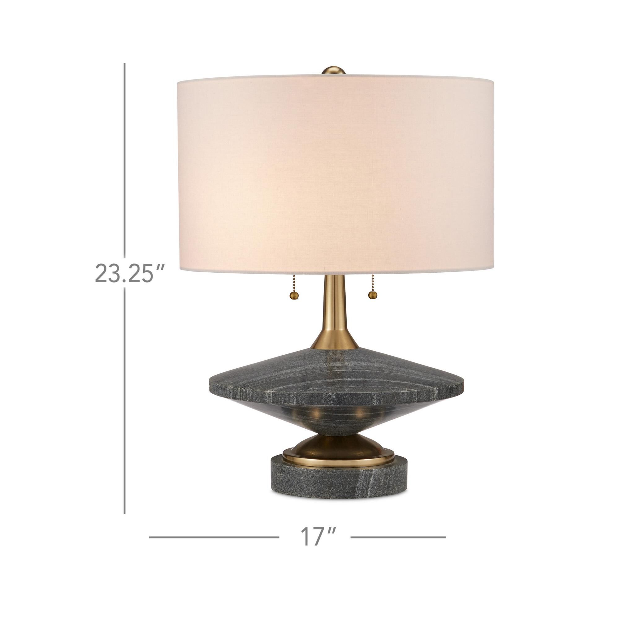 Shown in Natural and Brushed Brass finish and Beige Linen shade