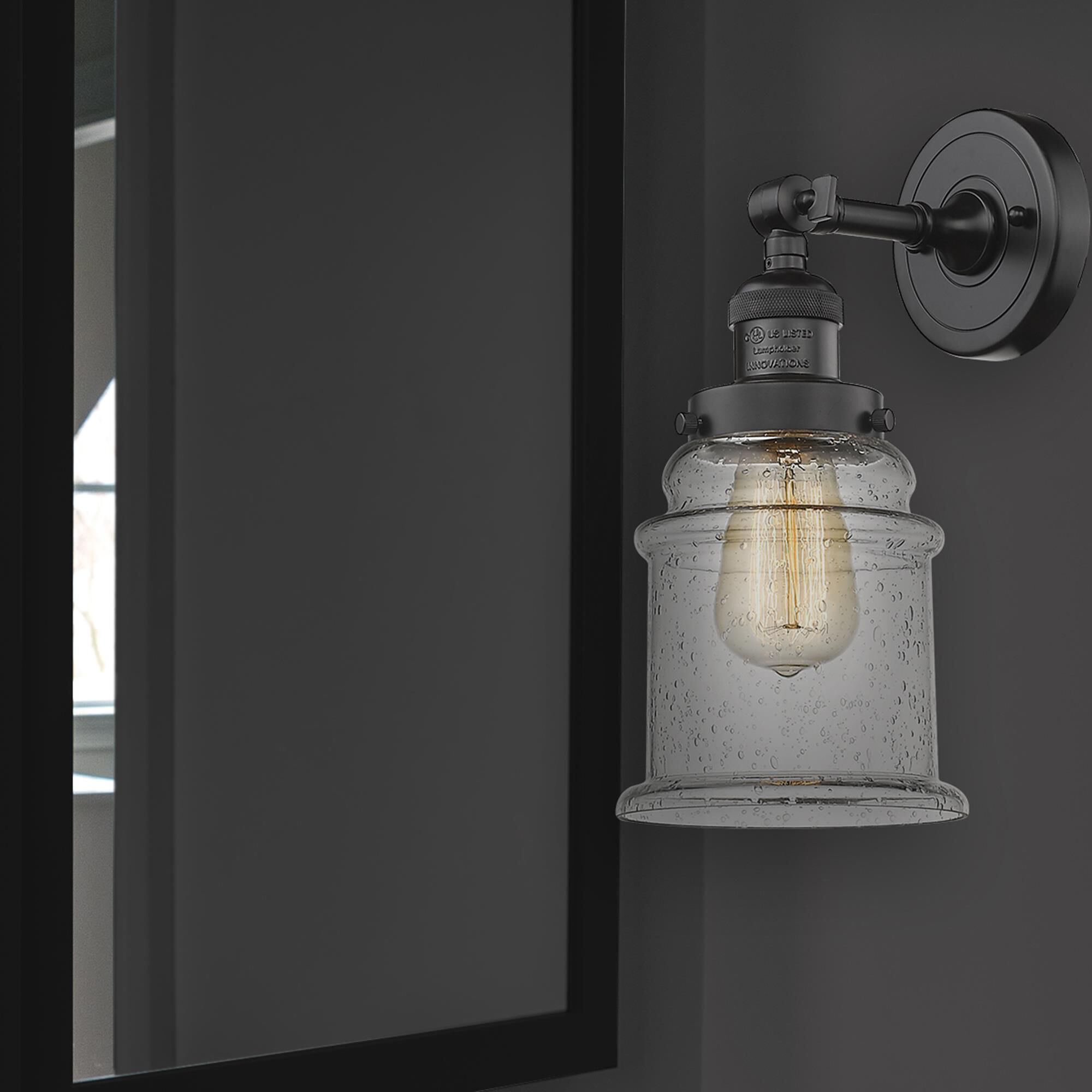 Shown in Oil Rubbed Bronze finish and Seedy glass