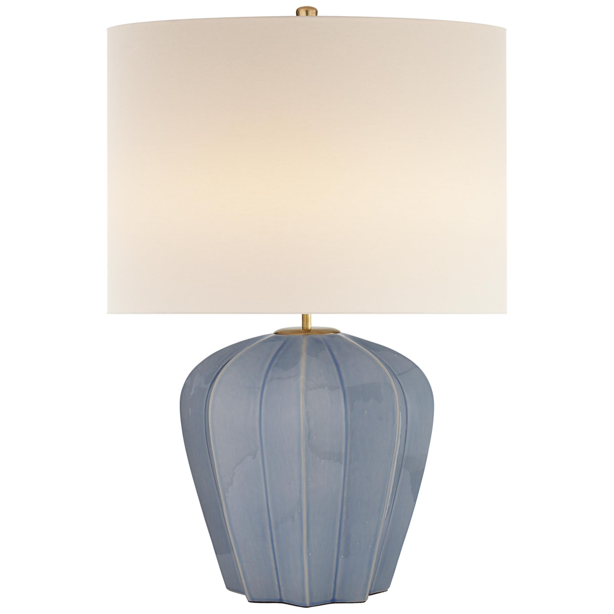 Shown in Polar Blue Crackle finish and Linen shade