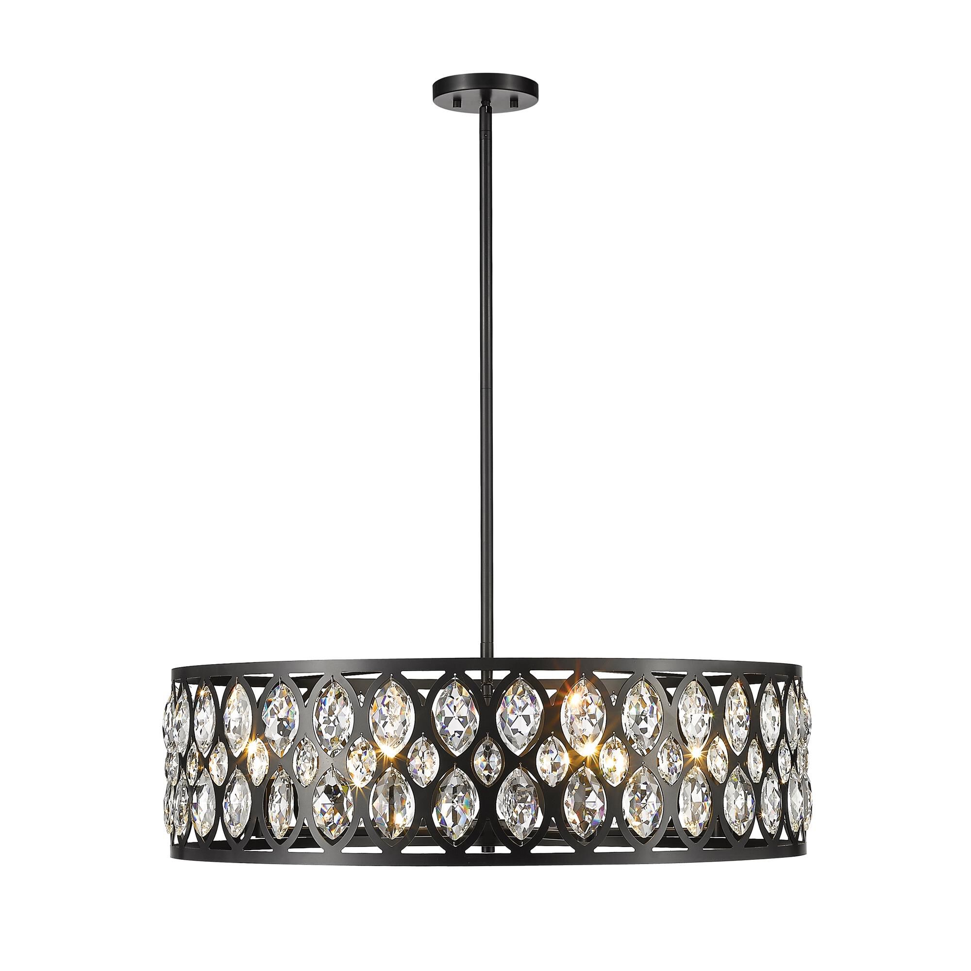 Shown in Matte Black finish and Steel + K9 Crystal glass and Steel + K9 Crystal shade