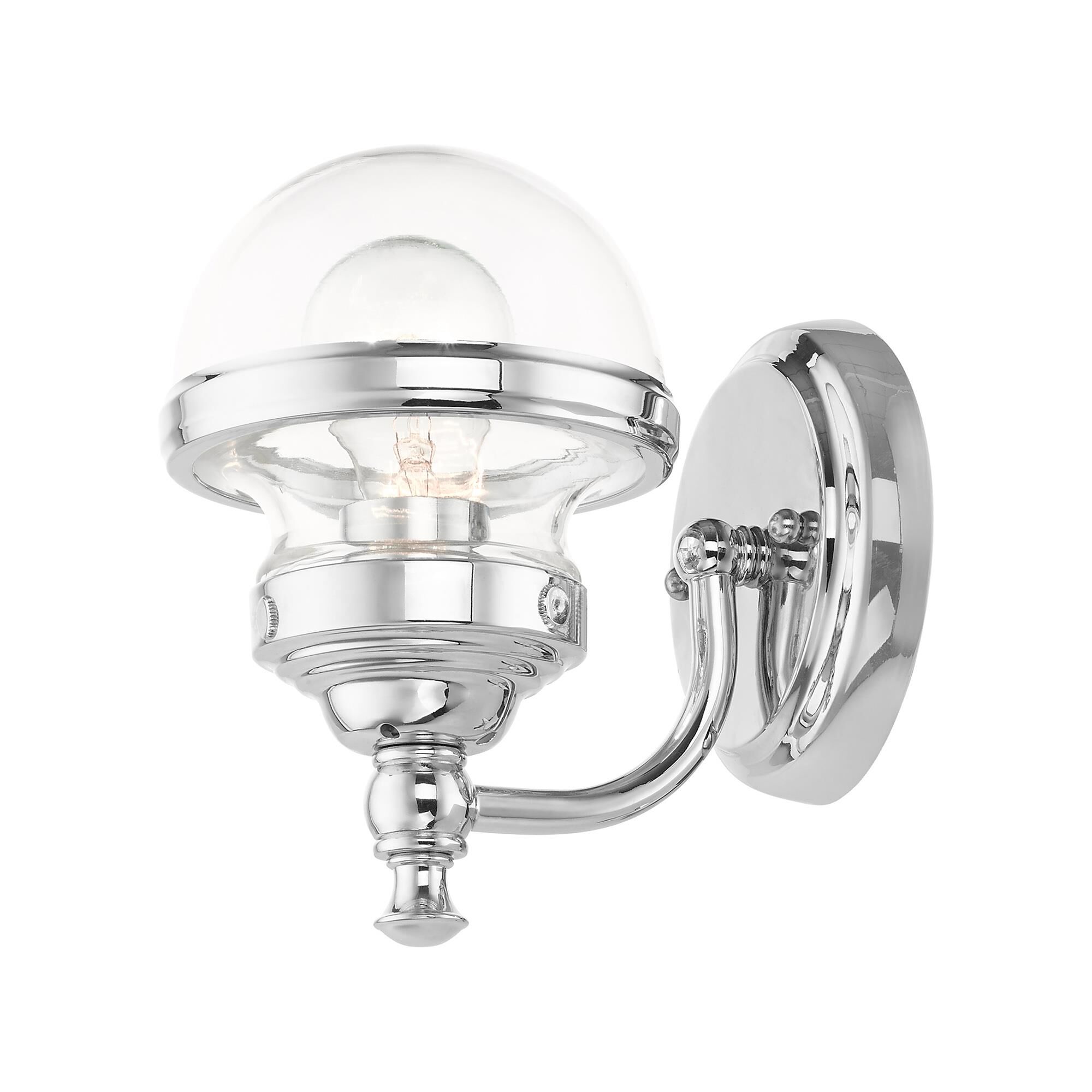 Shown in Polished Chrome finish and Hand Blown Clear glass and Hand Blown Clear Glass shade