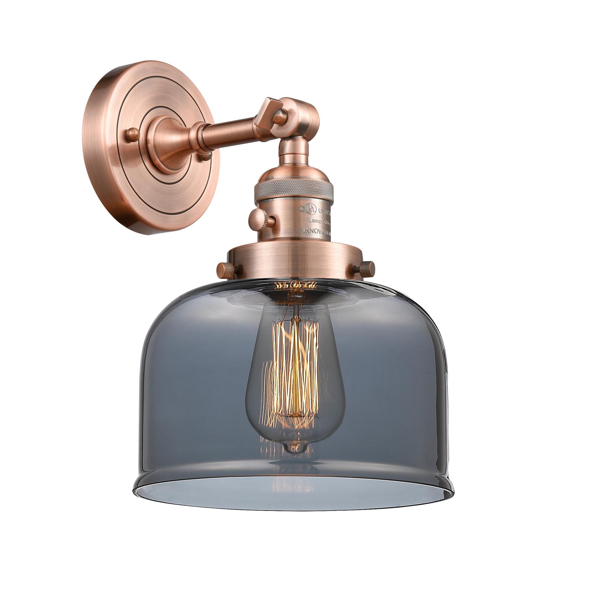 Shown in Antique Copper finish and Plated Smoked glass and Switch on Socket accent