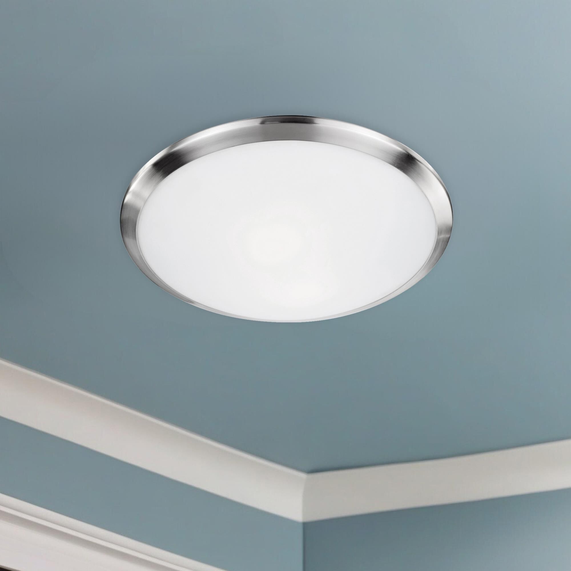 Shown in Brushed Nickel finish and White Opal glass