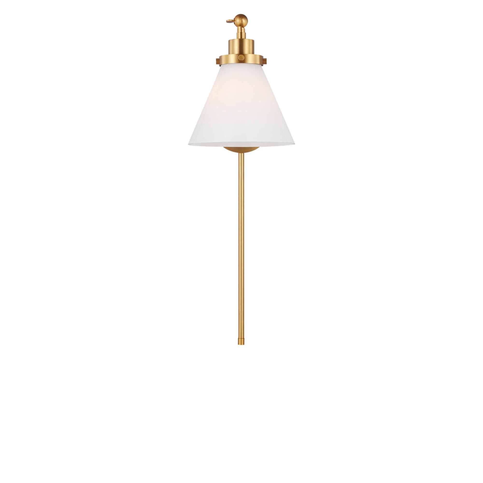 Shown in Burnished Brass finish and Milk Glass shade