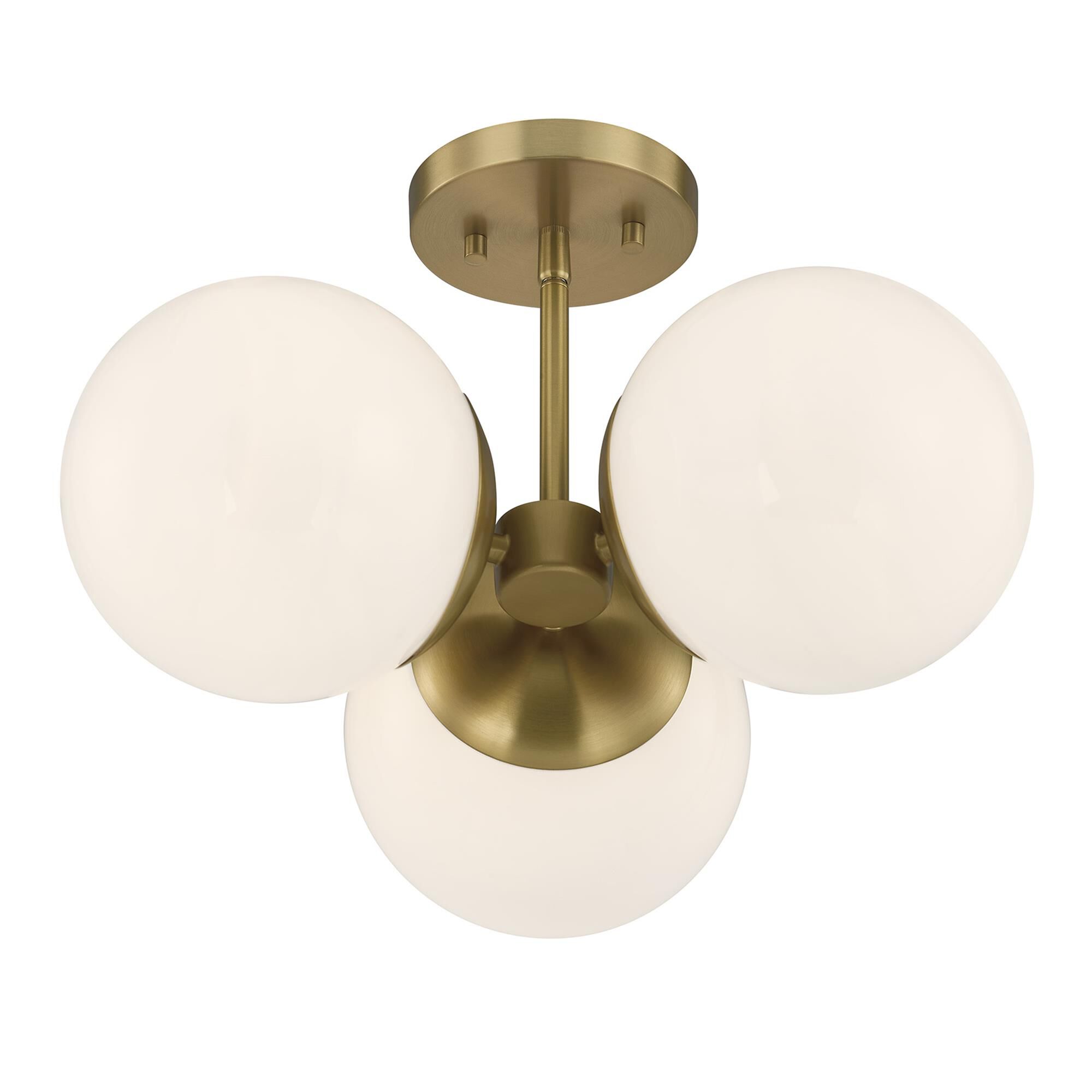 Shown in Warm Brass finish and White Opal glass