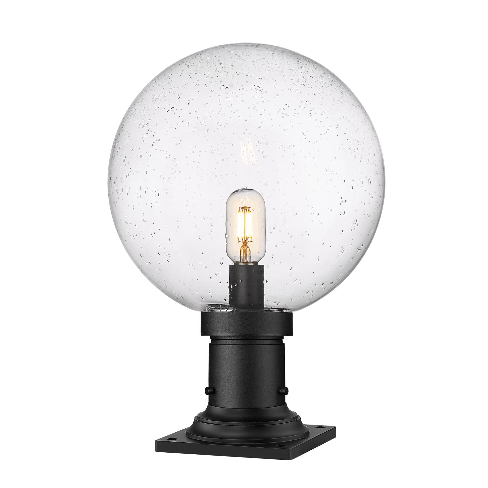 Shown in Matte Black finish and Clear Seedy glass