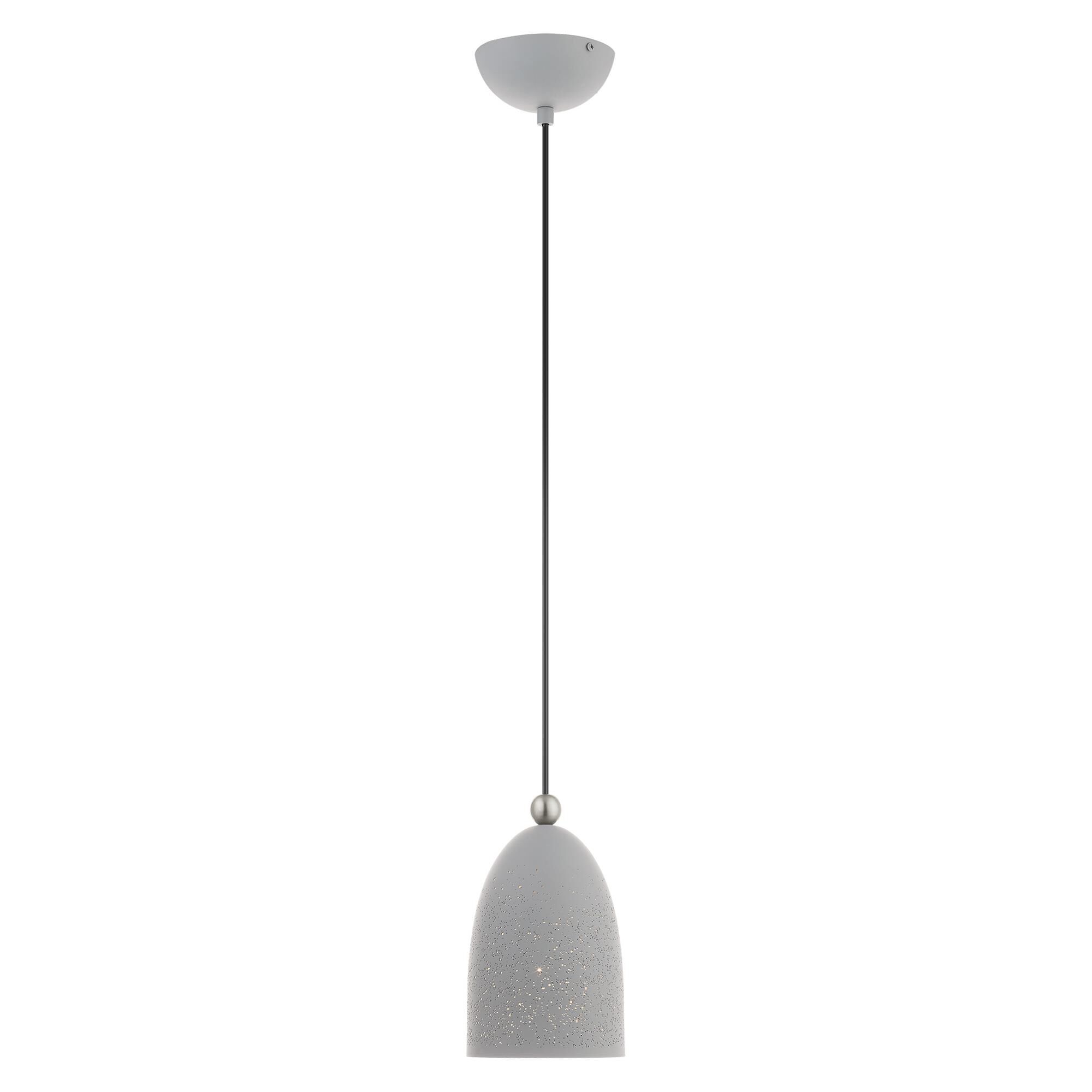Shown in Nordic Gray With Brushed Nickel Accents finish and Nordic Gray Ornamental Metal Shade With White Finish Inside glass and Nordic Gray Ornamental Metal  With White Finish Inside shade