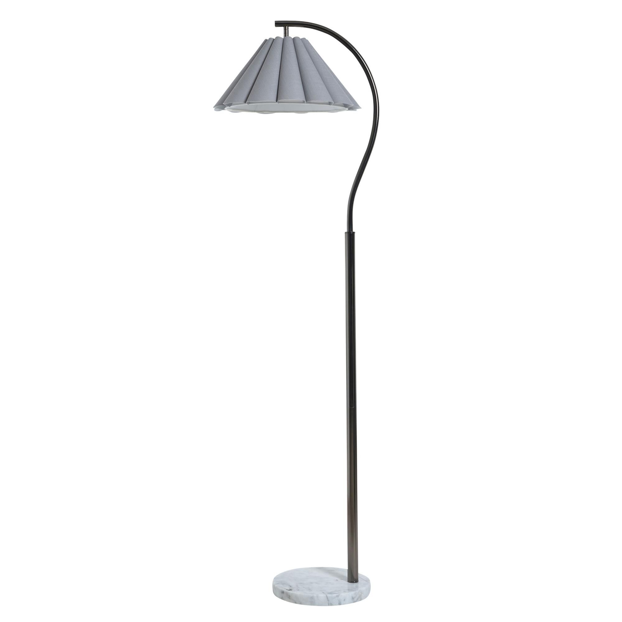 Shown in White Marble and Black Nickel finish and Grey shade