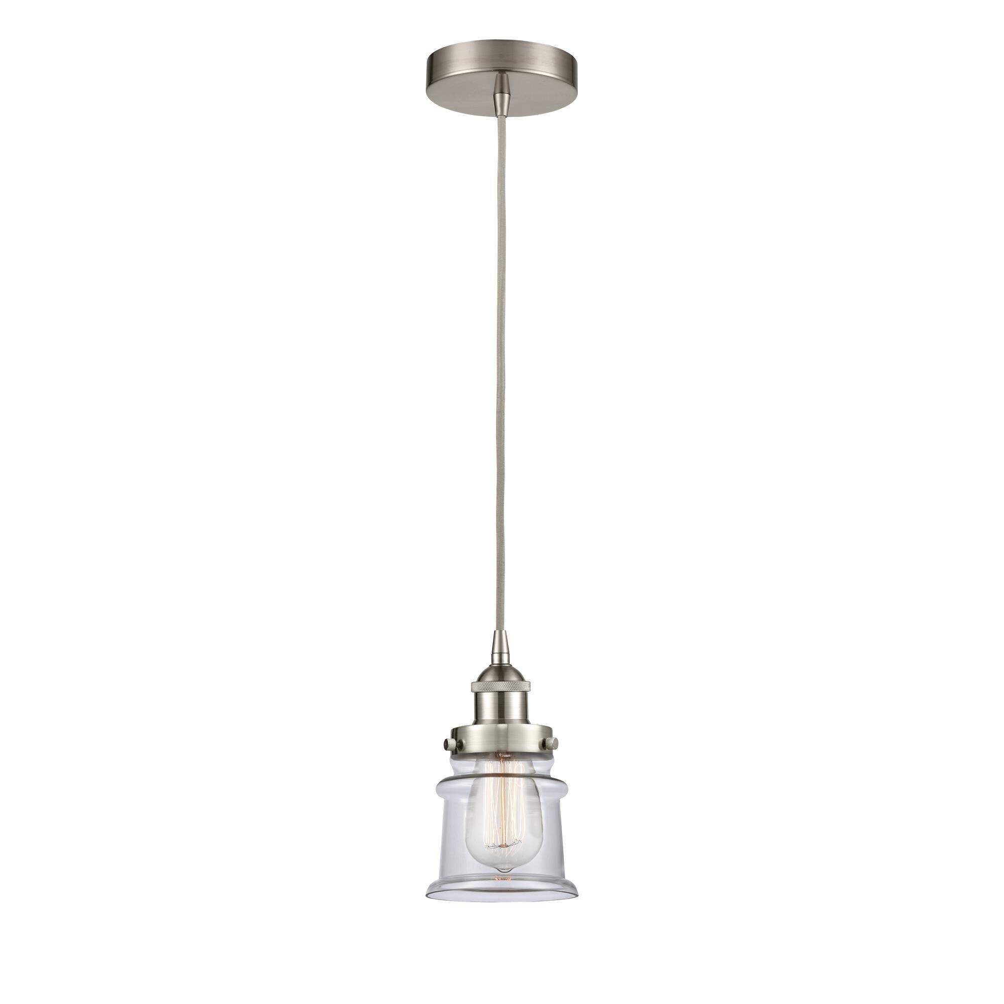 Shown in Brushed Satin Nickel finish and Clear Small Canton glass