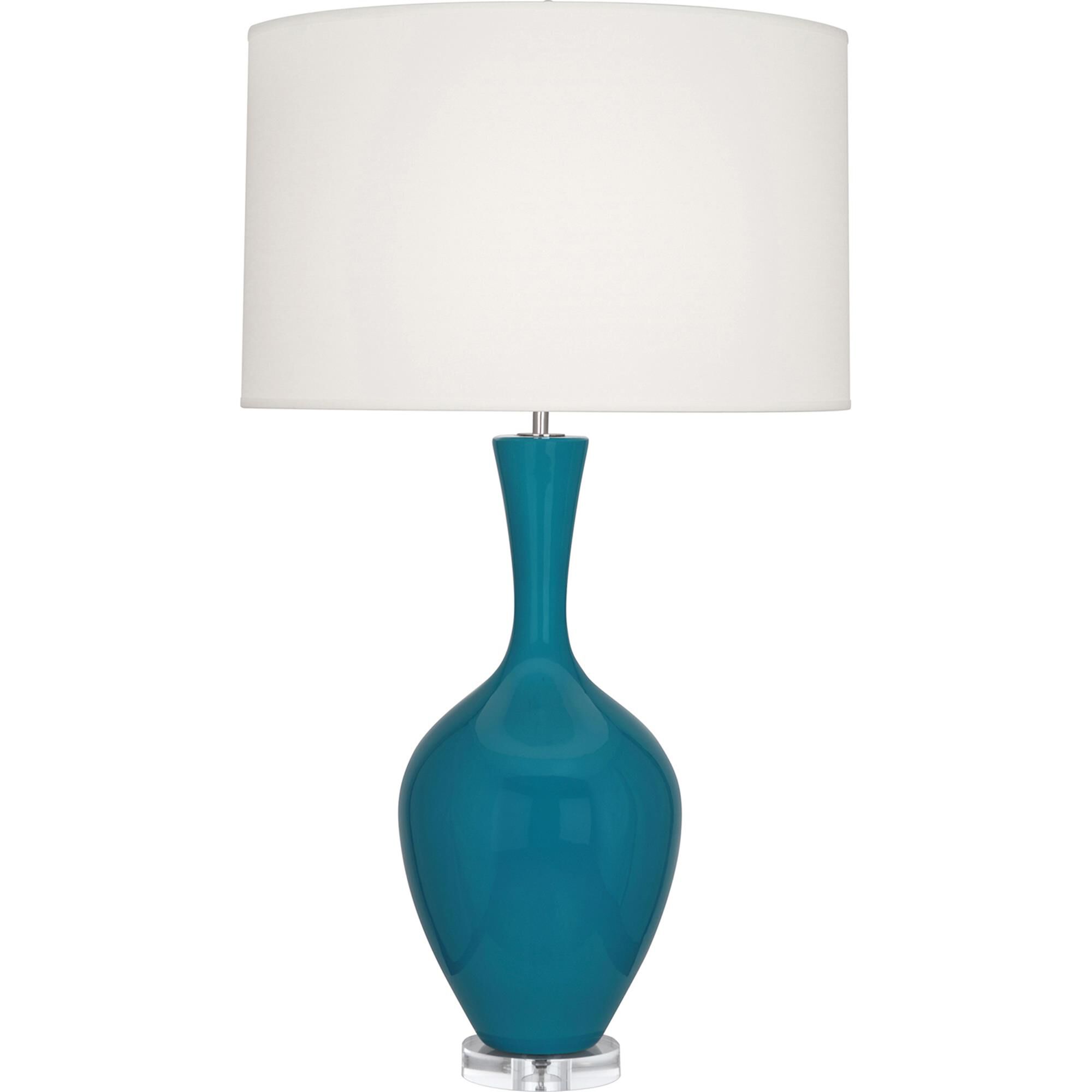 Shown in Peacock Glazed Ceramic finish and Fondine Fabric shade