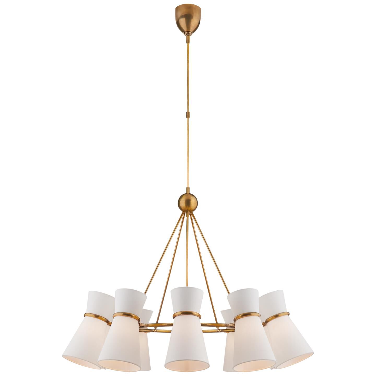 Shown in Hand-Rubbed Antique Brass finish and Linen shade 