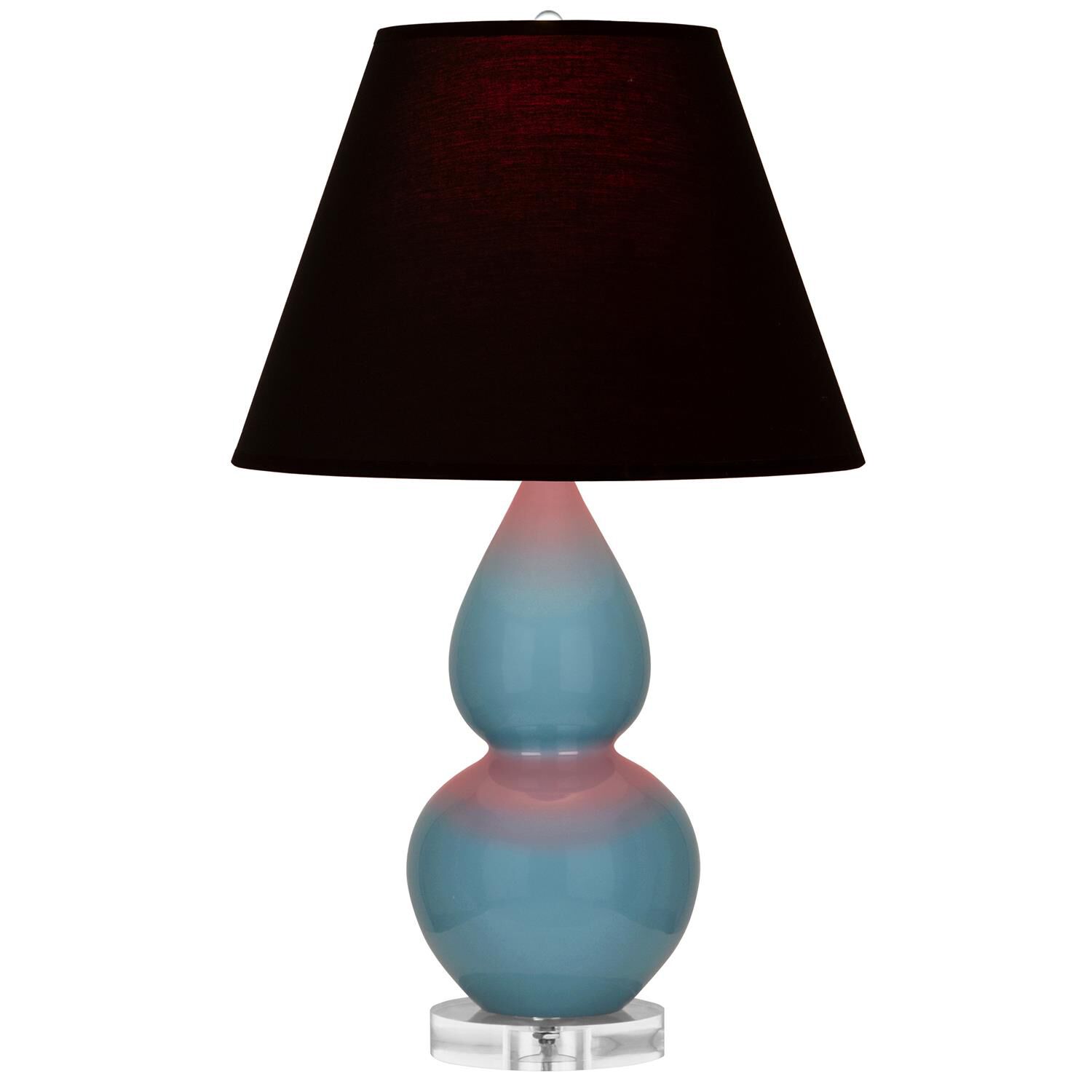 Shown in Steel Blue finish and Ink Black with Rose Red Lining shade and Lucite accent