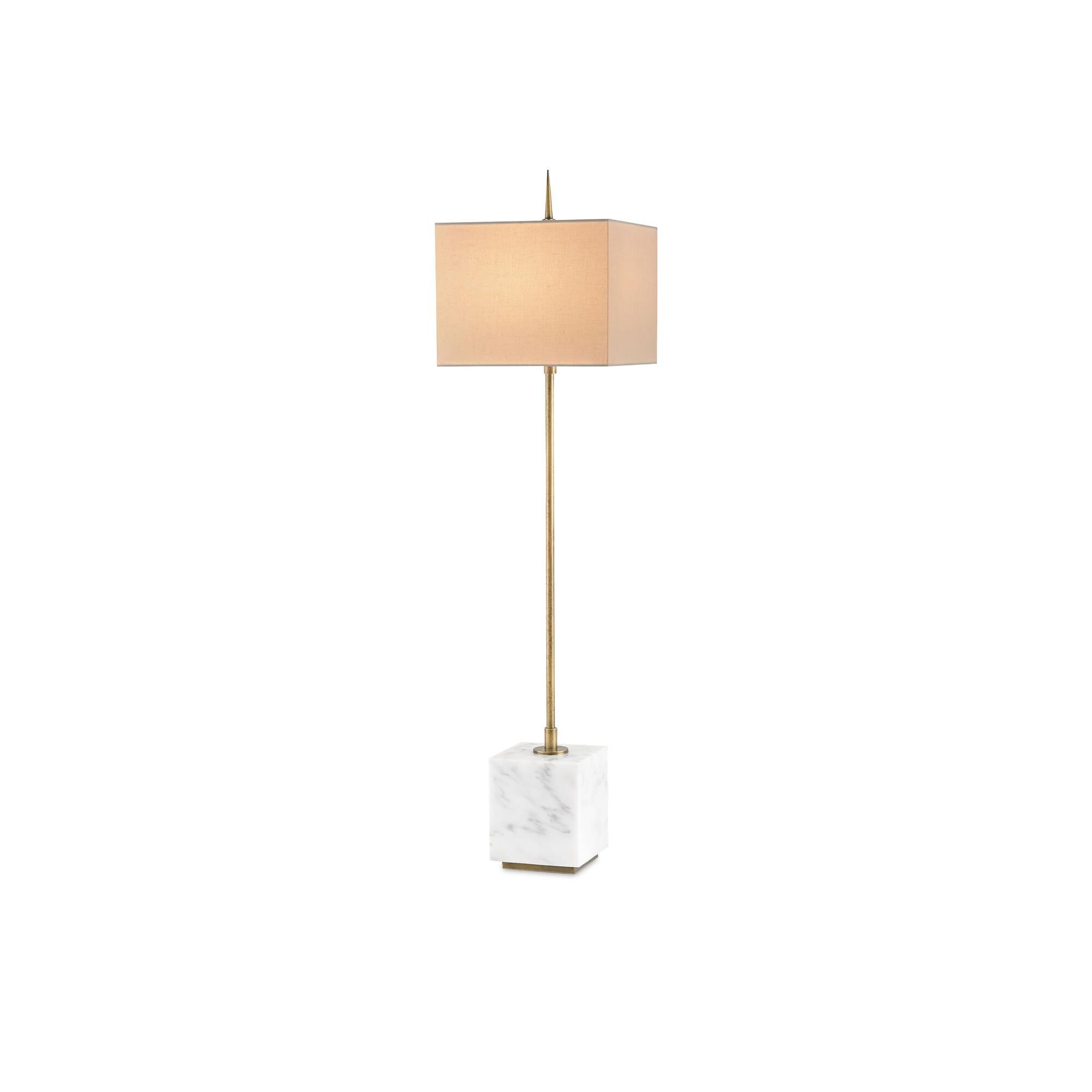 Shown in Brass-White finish and Vanilla Linen shade