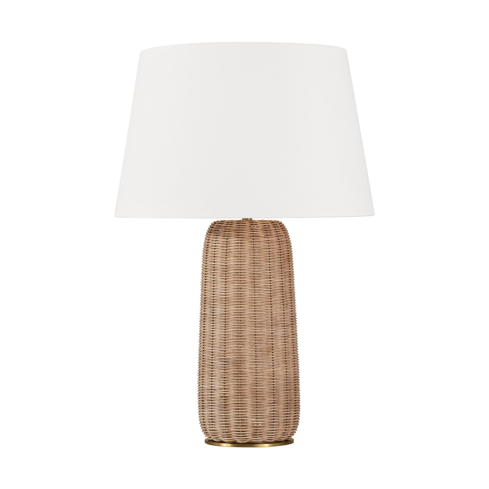 Shown in Blonde Rattan finish and White Linen shade