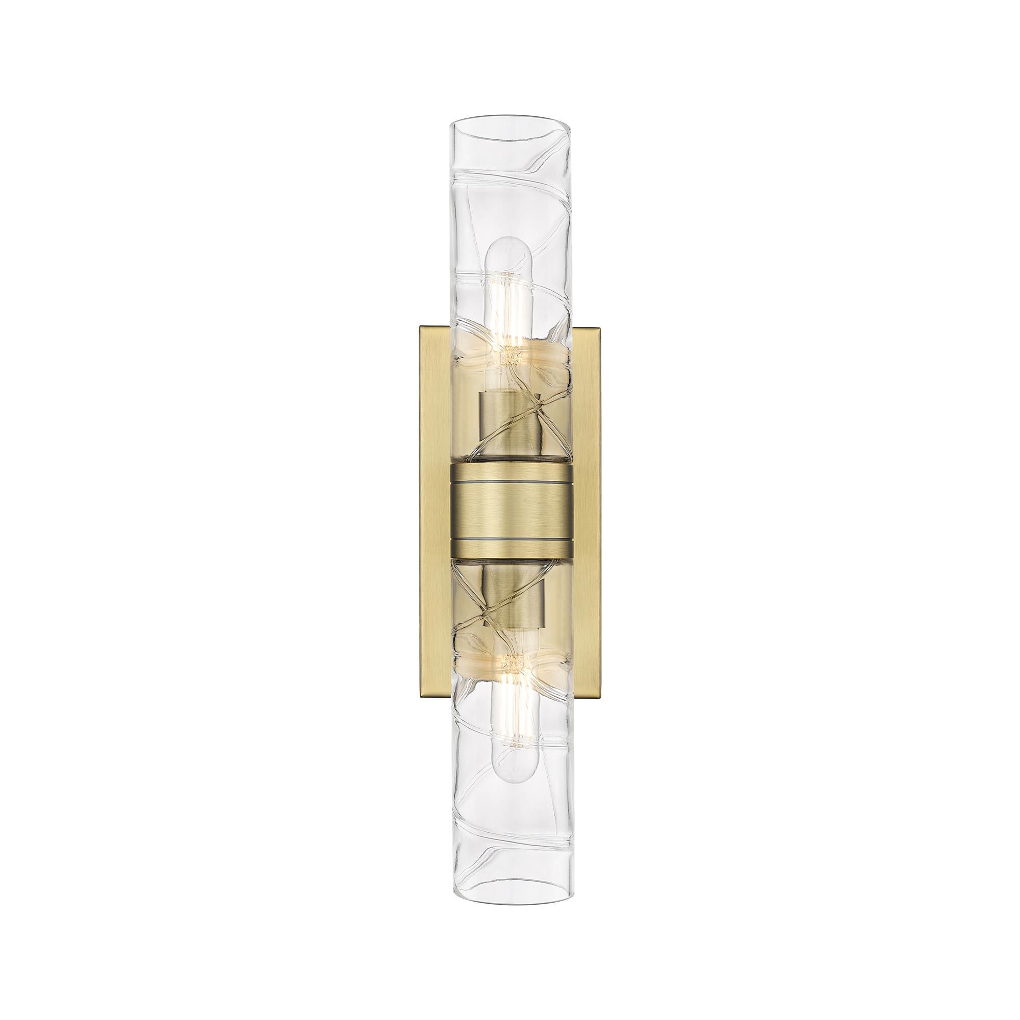 Shown in Brushed Brass finish and Deco Swirl glass